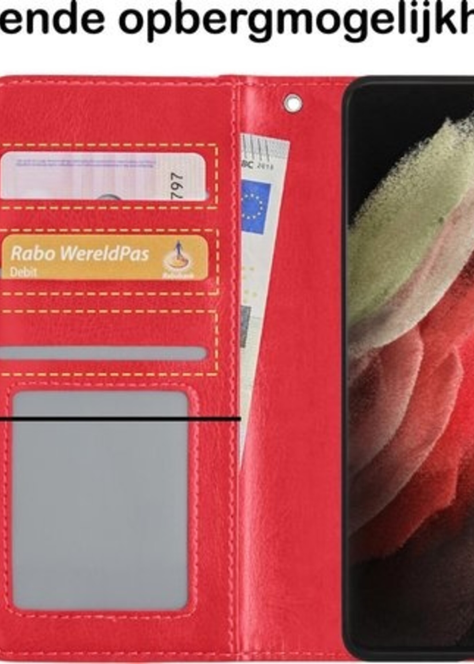BTH Hoesje Geschikt voor Samsung S21 Ultra Hoesje Book Case Hoes Portemonnee Cover Walletcase - Hoes Geschikt voor Samsung Galaxy S21 Ultra Hoes Bookcase Hoesje - Rood