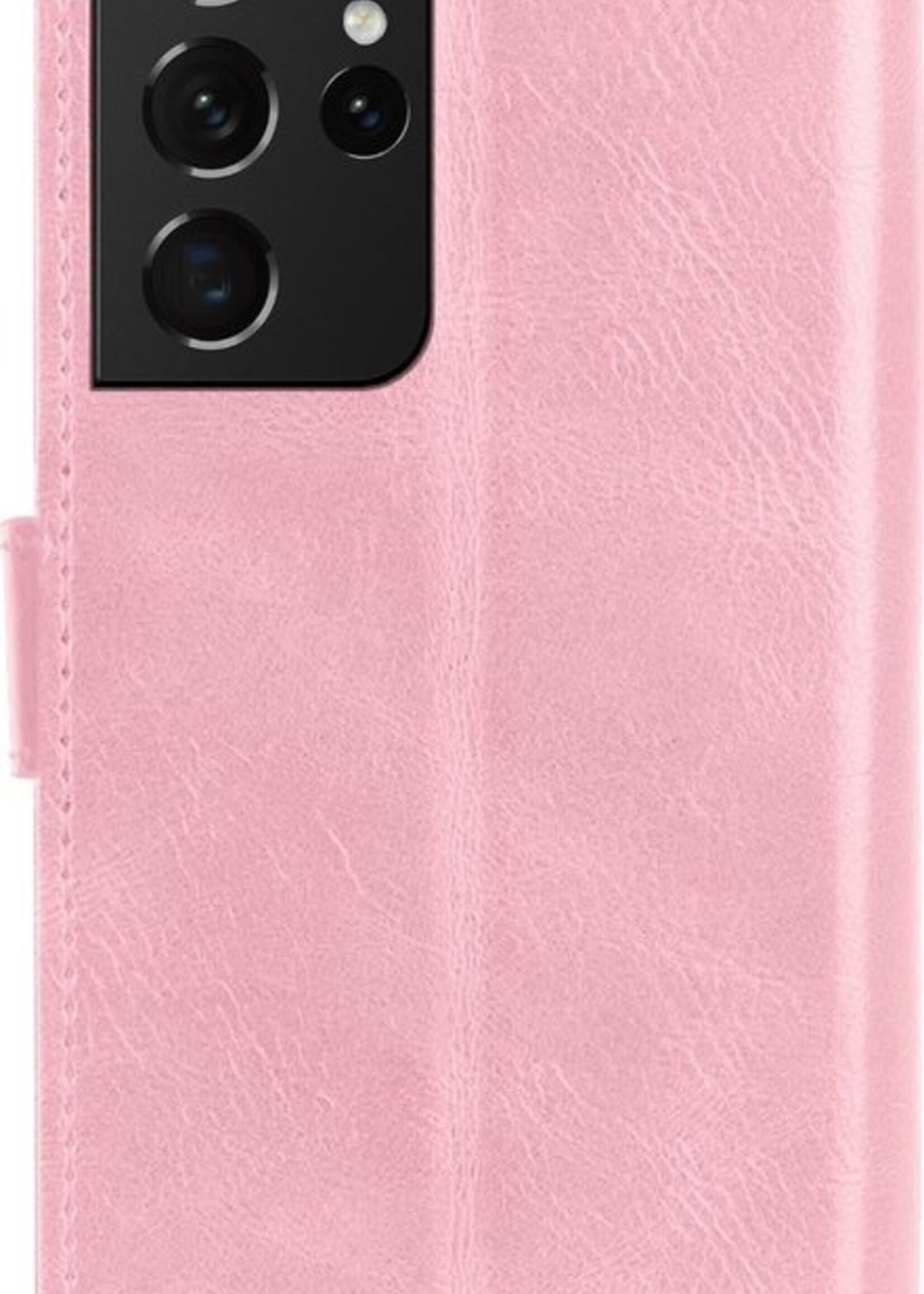 BTH Hoesje Geschikt voor Samsung S21 Ultra Hoesje Book Case Hoes Portemonnee Cover Walletcase - Hoes Geschikt voor Samsung Galaxy S21 Ultra Hoes Bookcase Hoesje - Roze