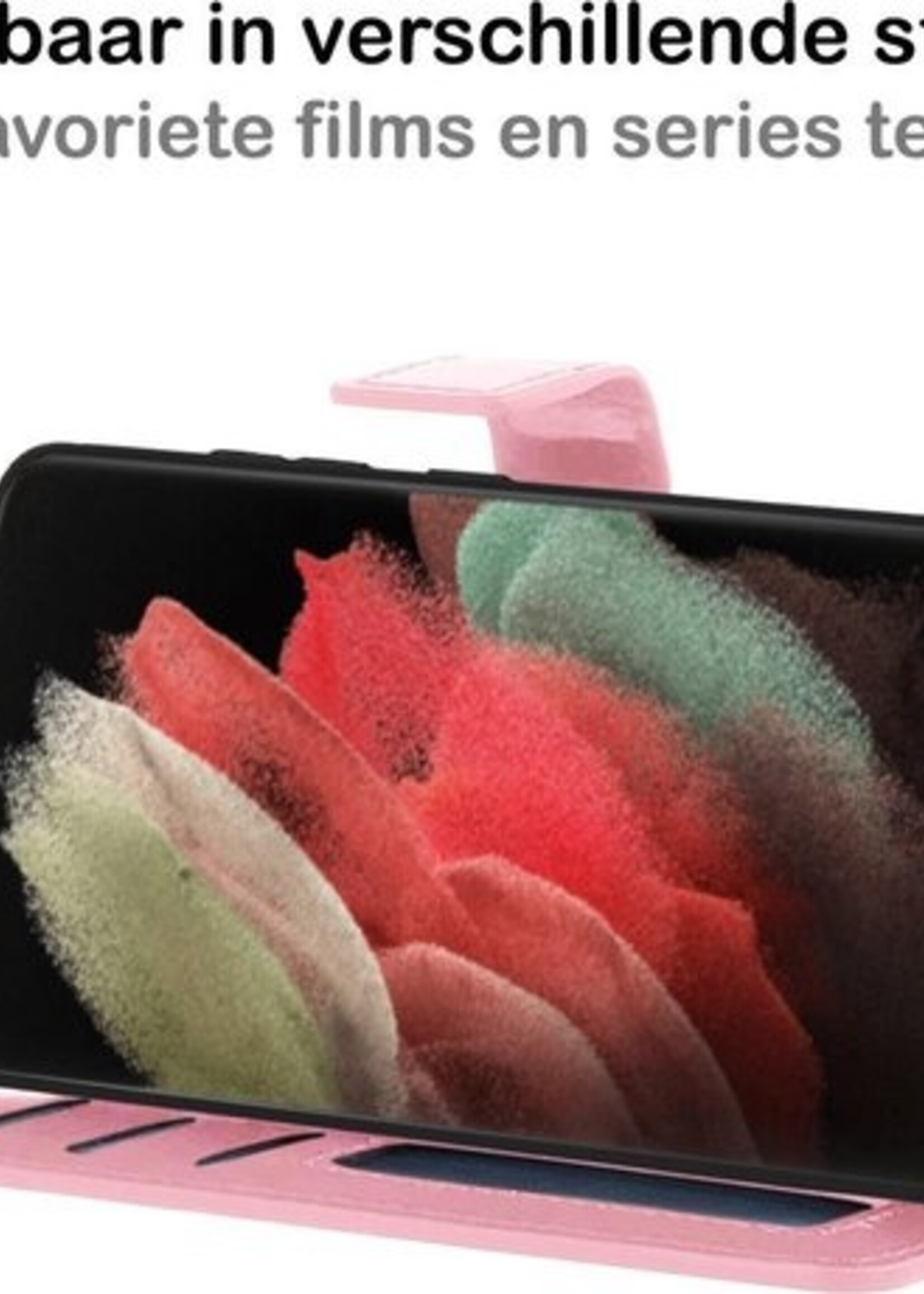 BTH Hoesje Geschikt voor Samsung S21 Ultra Hoesje Book Case Hoes Portemonnee Cover Walletcase - Hoes Geschikt voor Samsung Galaxy S21 Ultra Hoes Bookcase Hoesje - Roze