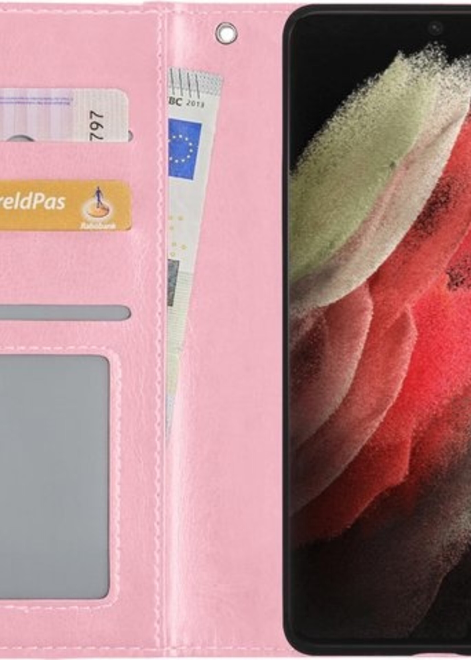 BTH Hoesje Geschikt voor Samsung S21 Ultra Hoesje Book Case Hoes Portemonnee Cover Walletcase - Hoes Geschikt voor Samsung Galaxy S21 Ultra Hoes Bookcase Hoesje - Roze