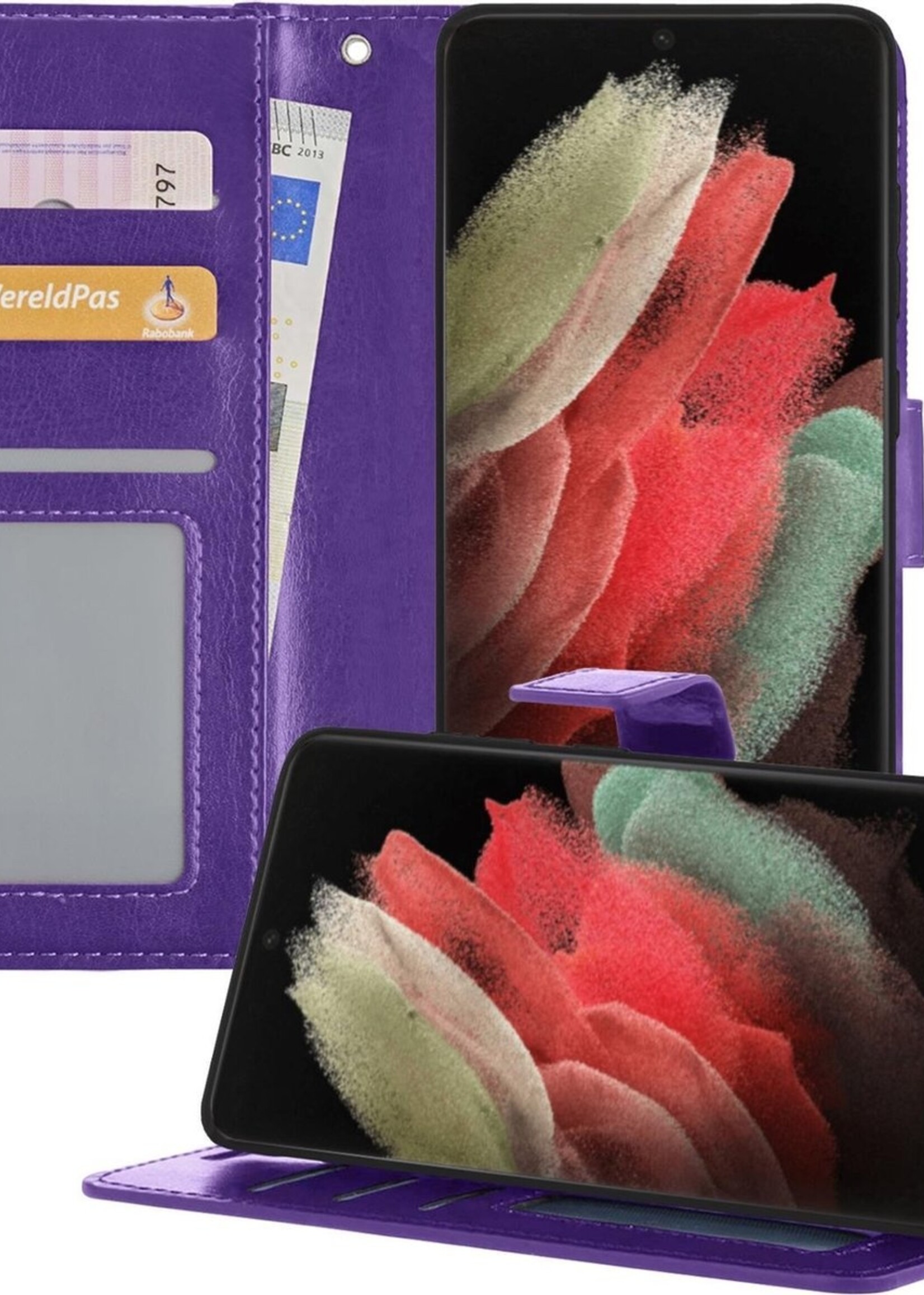 BTH Hoesje Geschikt voor Samsung S21 Ultra Hoesje Book Case Hoes Portemonnee Cover Walletcase - Hoes Geschikt voor Samsung Galaxy S21 Ultra Hoes Bookcase Hoesje - Paars