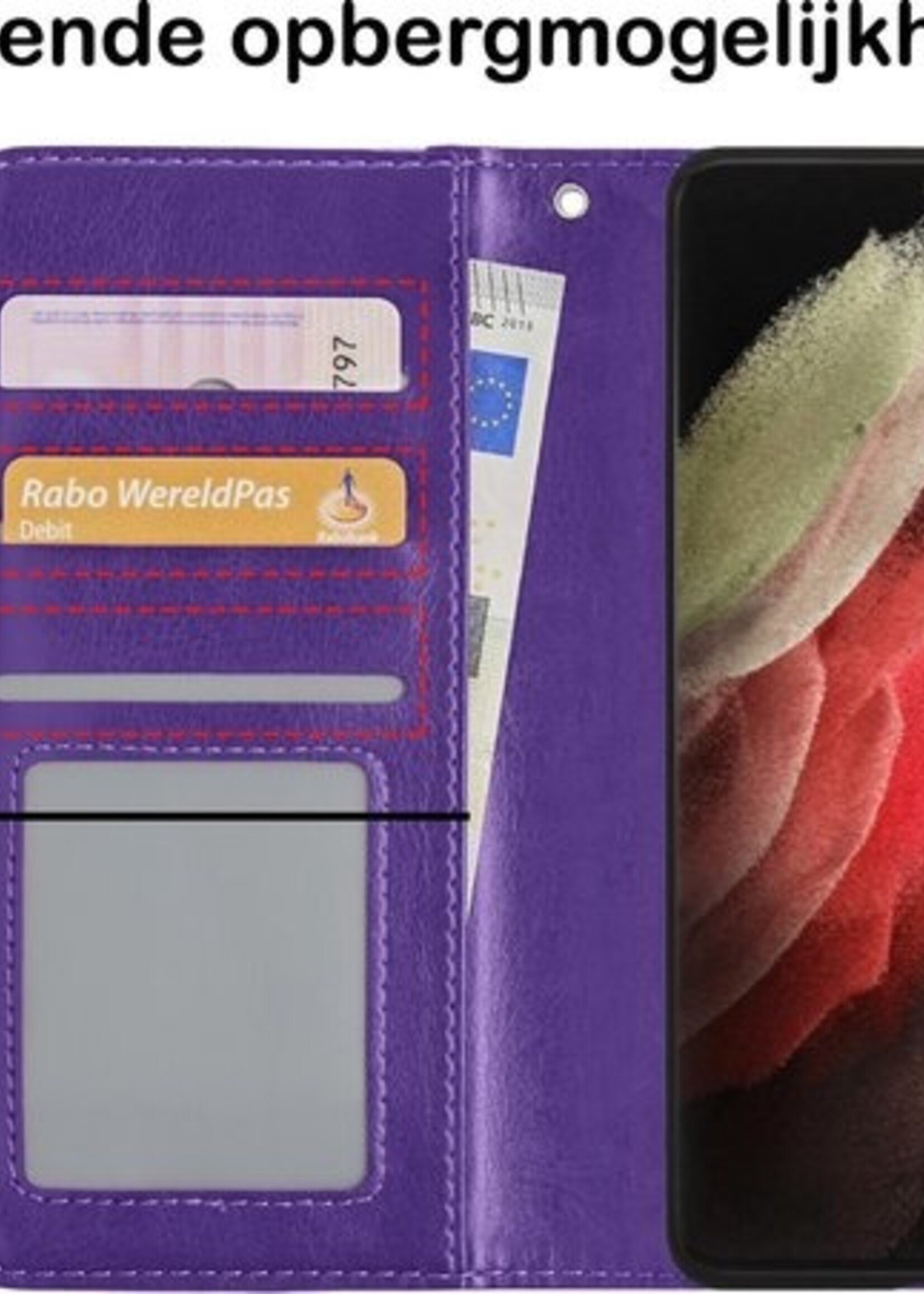 BTH Hoesje Geschikt voor Samsung S21 Ultra Hoesje Book Case Hoes Portemonnee Cover Walletcase - Hoes Geschikt voor Samsung Galaxy S21 Ultra Hoes Bookcase Hoesje - Paars