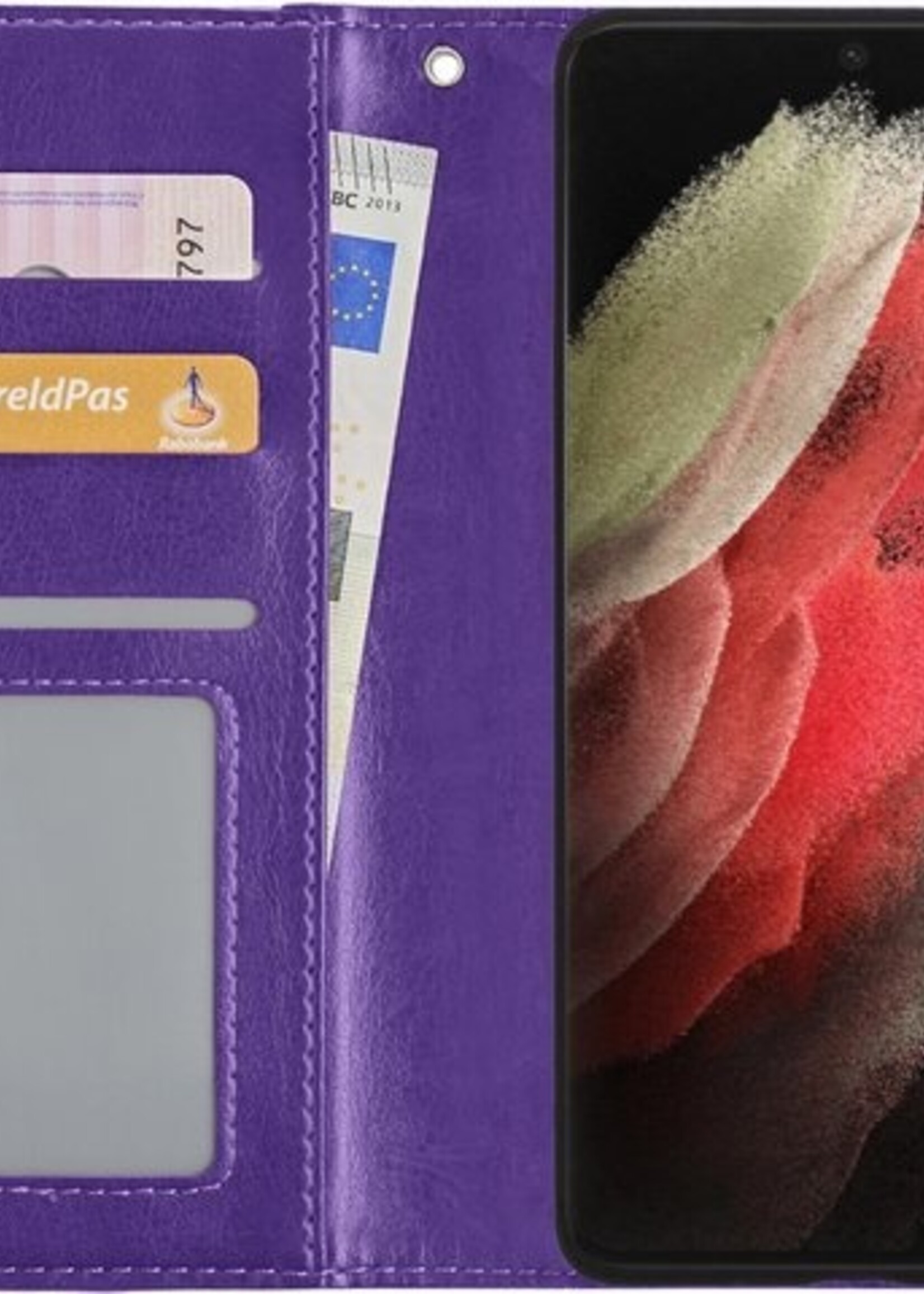BTH Hoesje Geschikt voor Samsung S21 Ultra Hoesje Book Case Hoes Portemonnee Cover Walletcase - Hoes Geschikt voor Samsung Galaxy S21 Ultra Hoes Bookcase Hoesje - Paars
