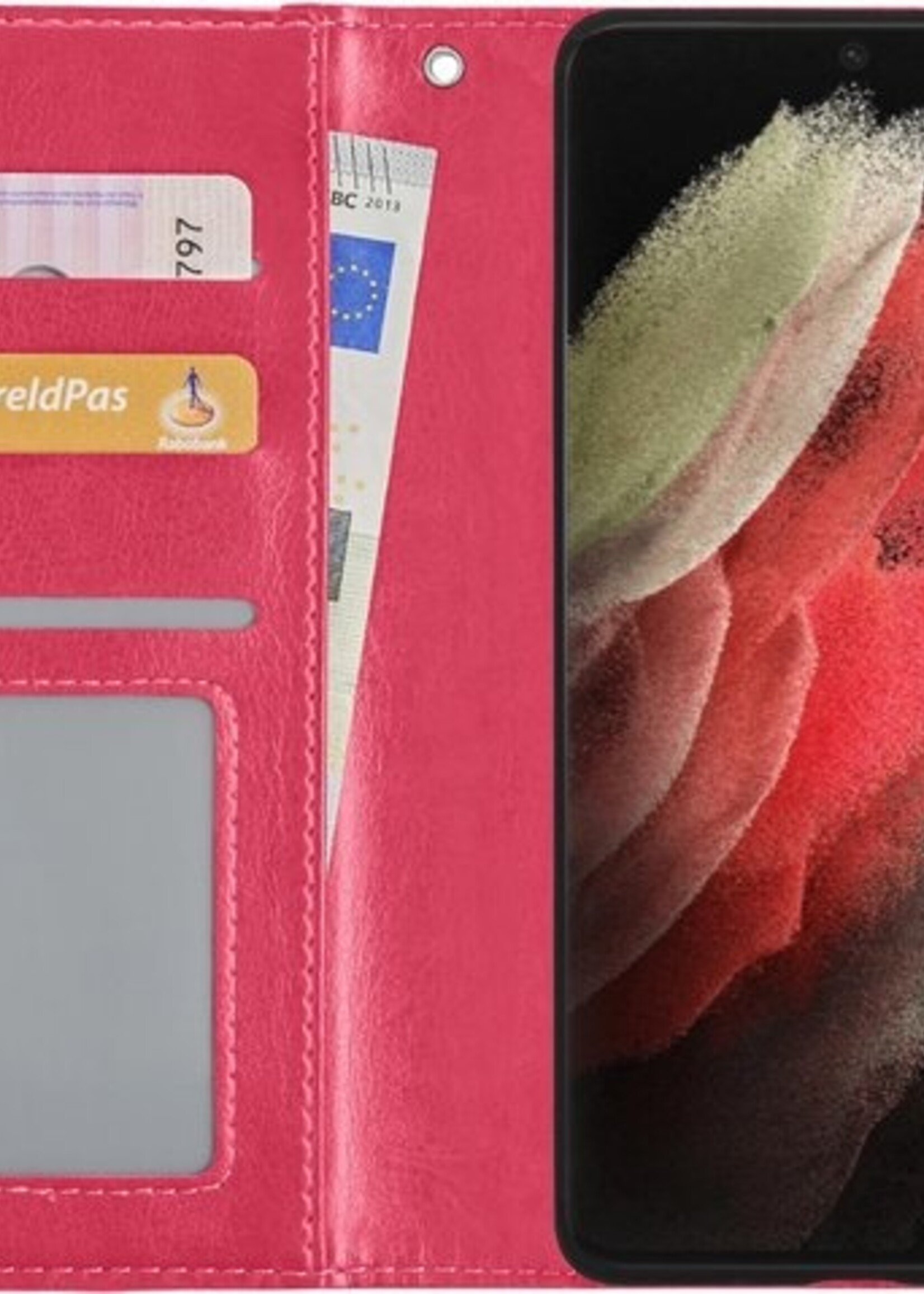BTH Hoesje Geschikt voor Samsung S21 Ultra Hoesje Book Case Hoes Portemonnee Cover Walletcase - Hoes Geschikt voor Samsung Galaxy S21 Ultra Hoes Bookcase Hoesje - Roze