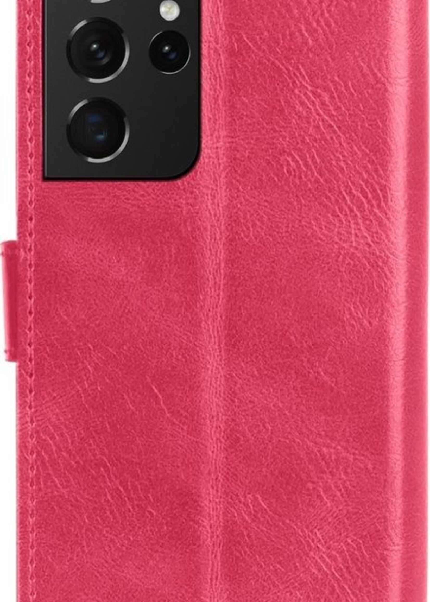 BTH Hoesje Geschikt voor Samsung S21 Ultra Hoesje Book Case Hoes Portemonnee Cover Walletcase - Hoes Geschikt voor Samsung Galaxy S21 Ultra Hoes Bookcase Hoesje - Roze