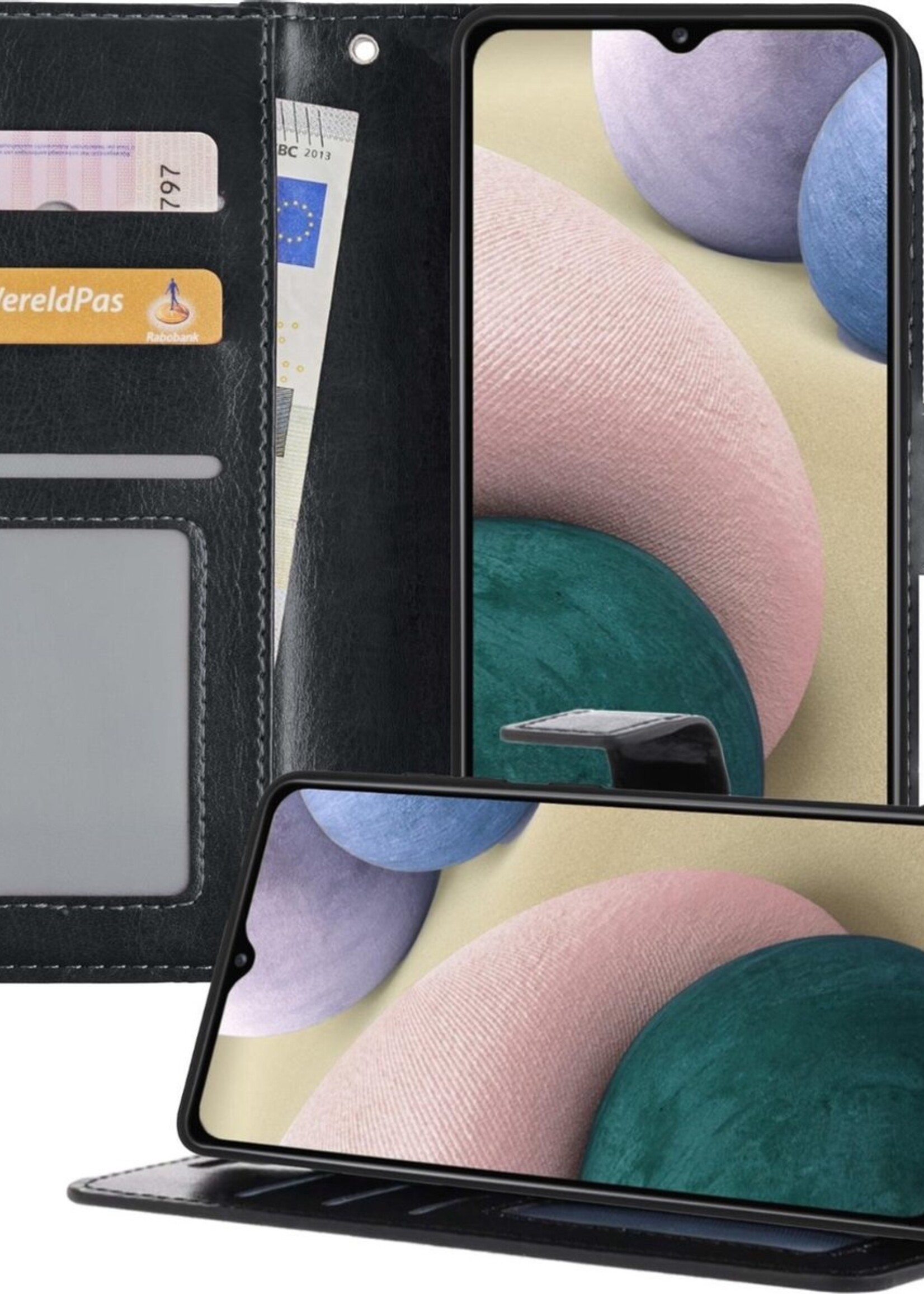 BTH Hoesje Geschikt voor Samsung A12 Hoesje Book Case Hoes Portemonnee Cover Walletcase - Hoes Geschikt voor Samsung Galaxy A12 Hoes Bookcase Hoesje - Zwart