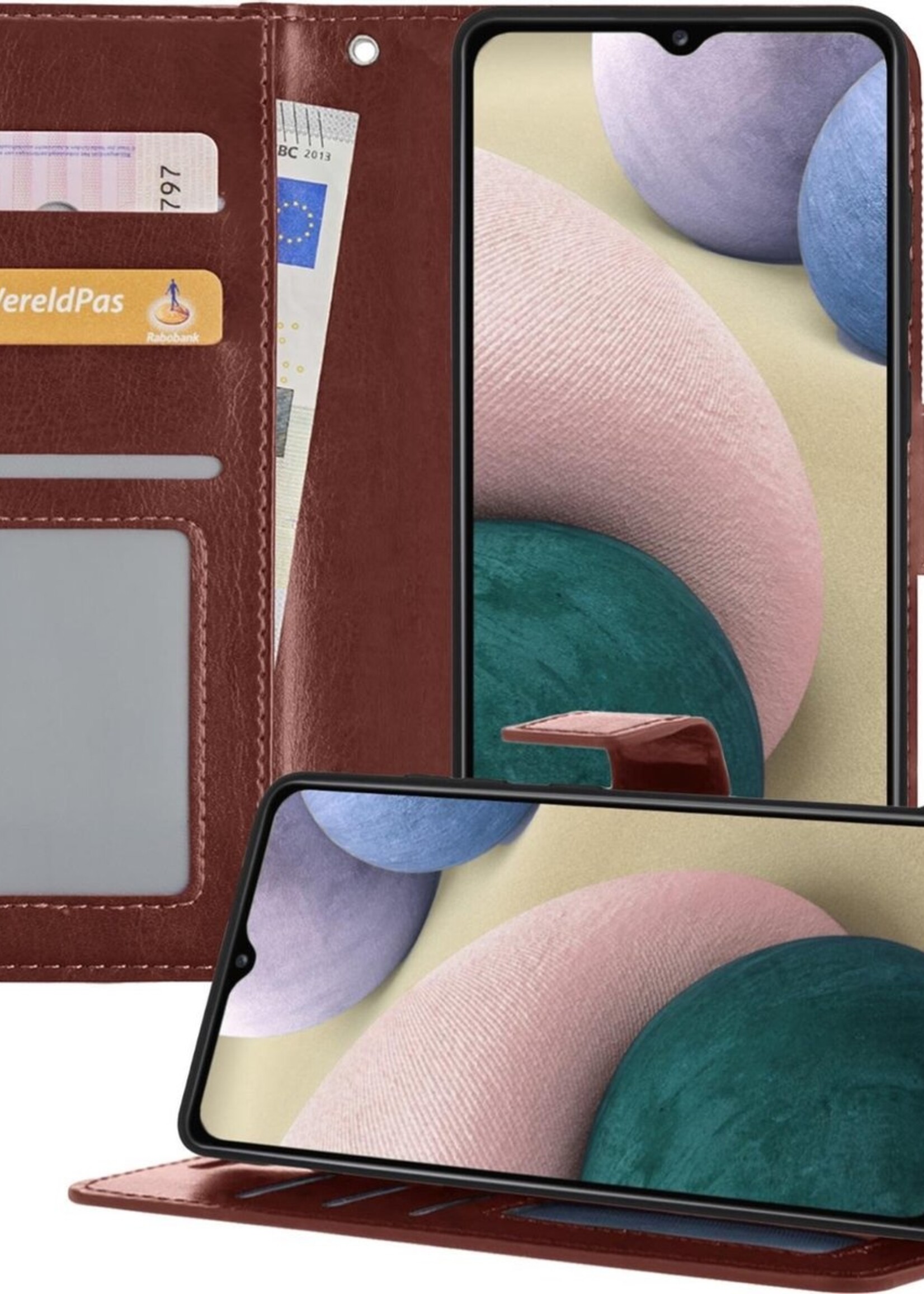 BTH Hoesje Geschikt voor Samsung A12 Hoesje Book Case Hoes Portemonnee Cover Walletcase - Hoes Geschikt voor Samsung Galaxy A12 Hoes Bookcase Hoesje - Bruin