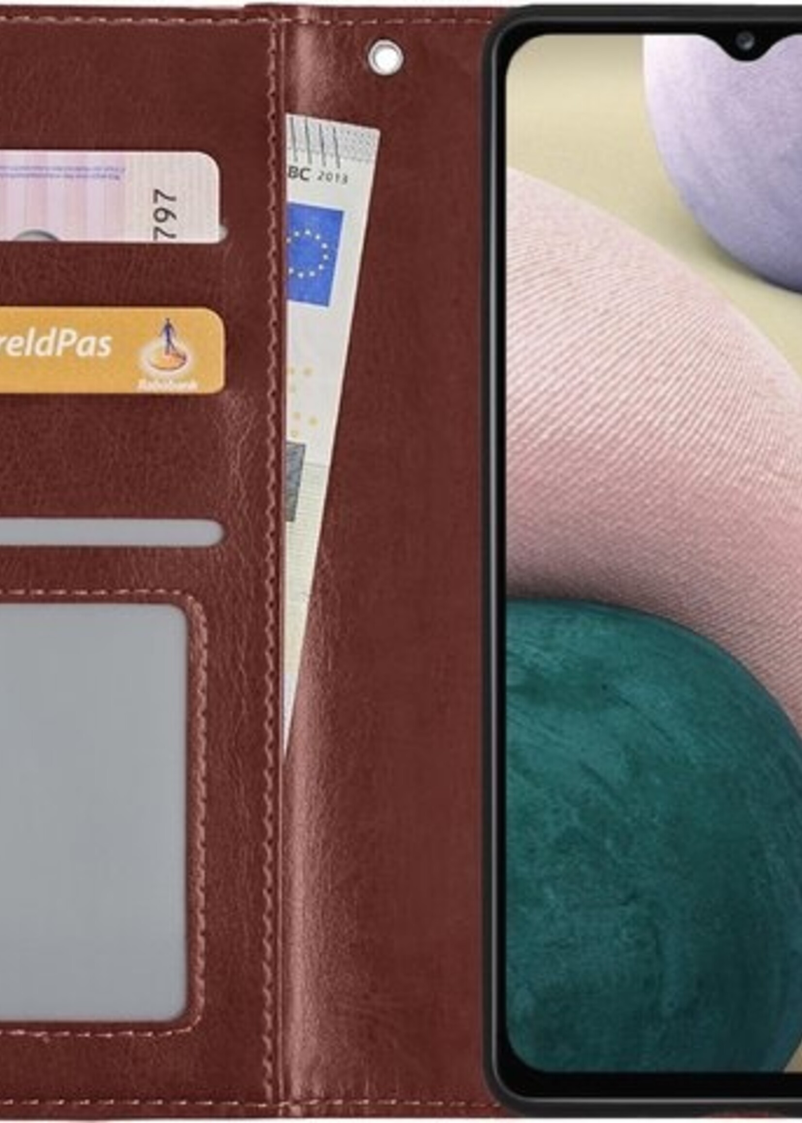 BTH Hoesje Geschikt voor Samsung A12 Hoesje Book Case Hoes Portemonnee Cover Walletcase - Hoes Geschikt voor Samsung Galaxy A12 Hoes Bookcase Hoesje - Bruin