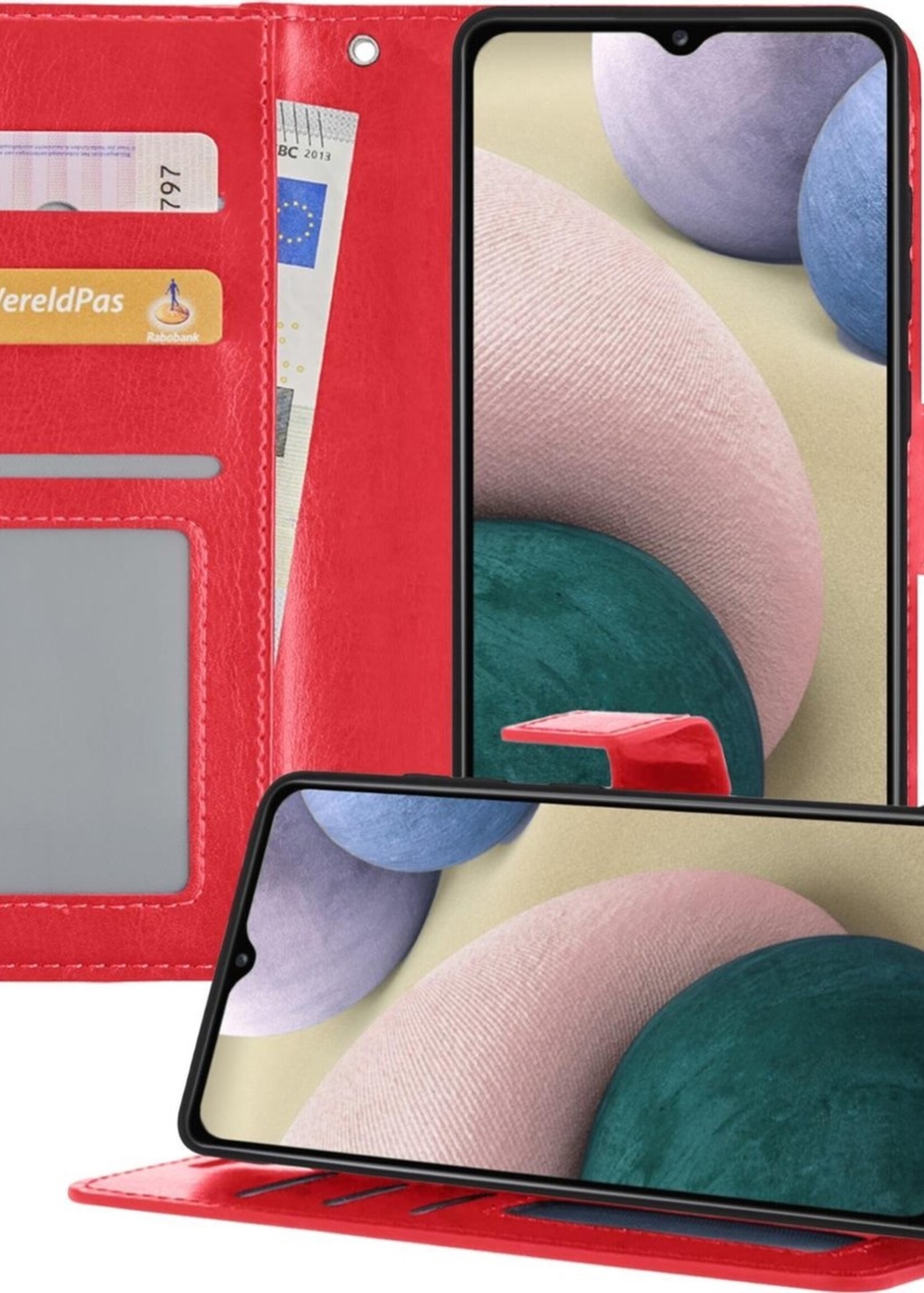 BTH Hoesje Geschikt voor Samsung A12 Hoesje Book Case Hoes Portemonnee Cover Walletcase - Hoes Geschikt voor Samsung Galaxy A12 Hoes Bookcase Hoesje - Rood