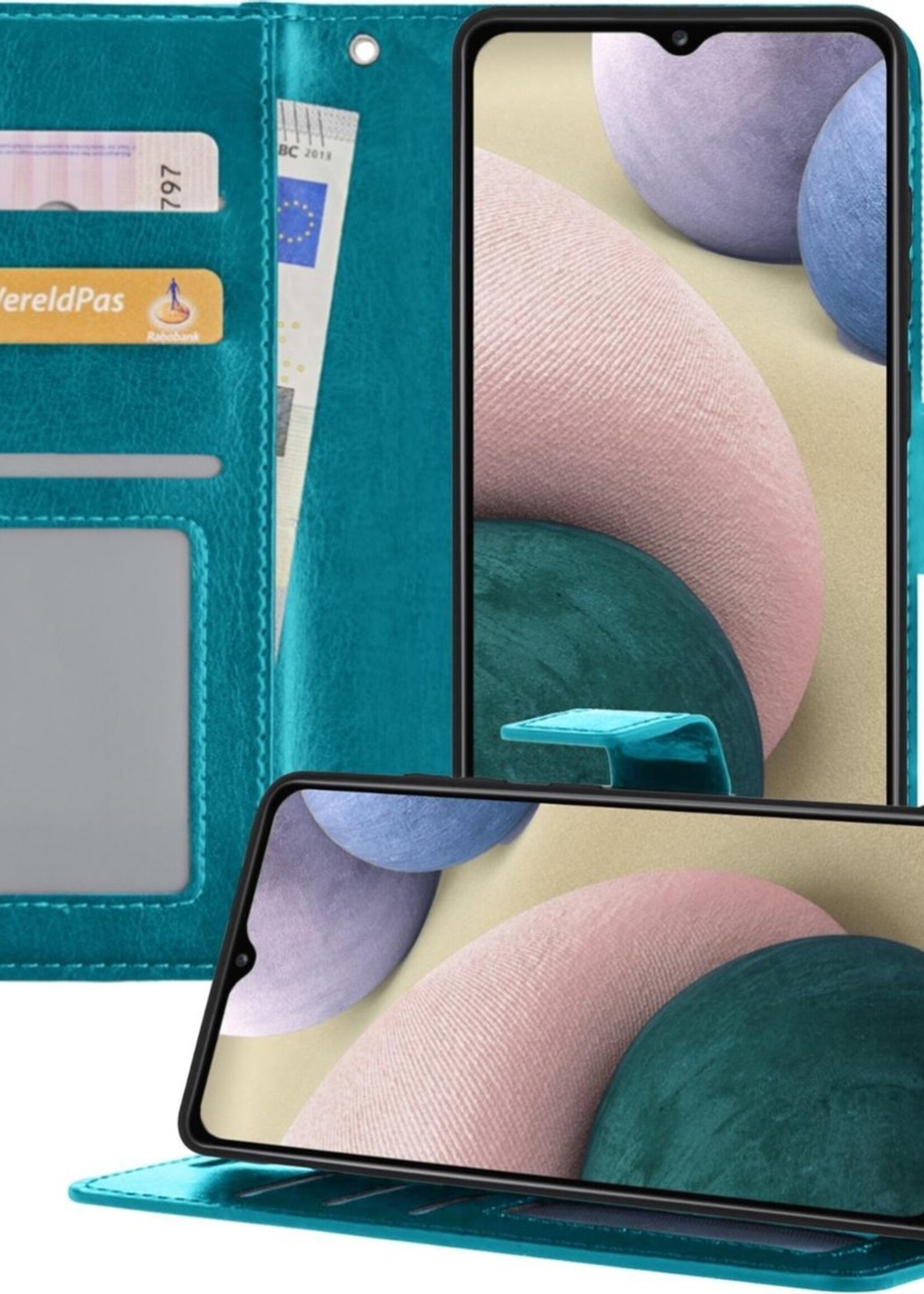 BTH Hoesje Geschikt voor Samsung A12 Hoesje Book Case Hoes Portemonnee Cover Walletcase - Hoes Geschikt voor Samsung Galaxy A12 Hoes Bookcase Hoesje - Turquoise