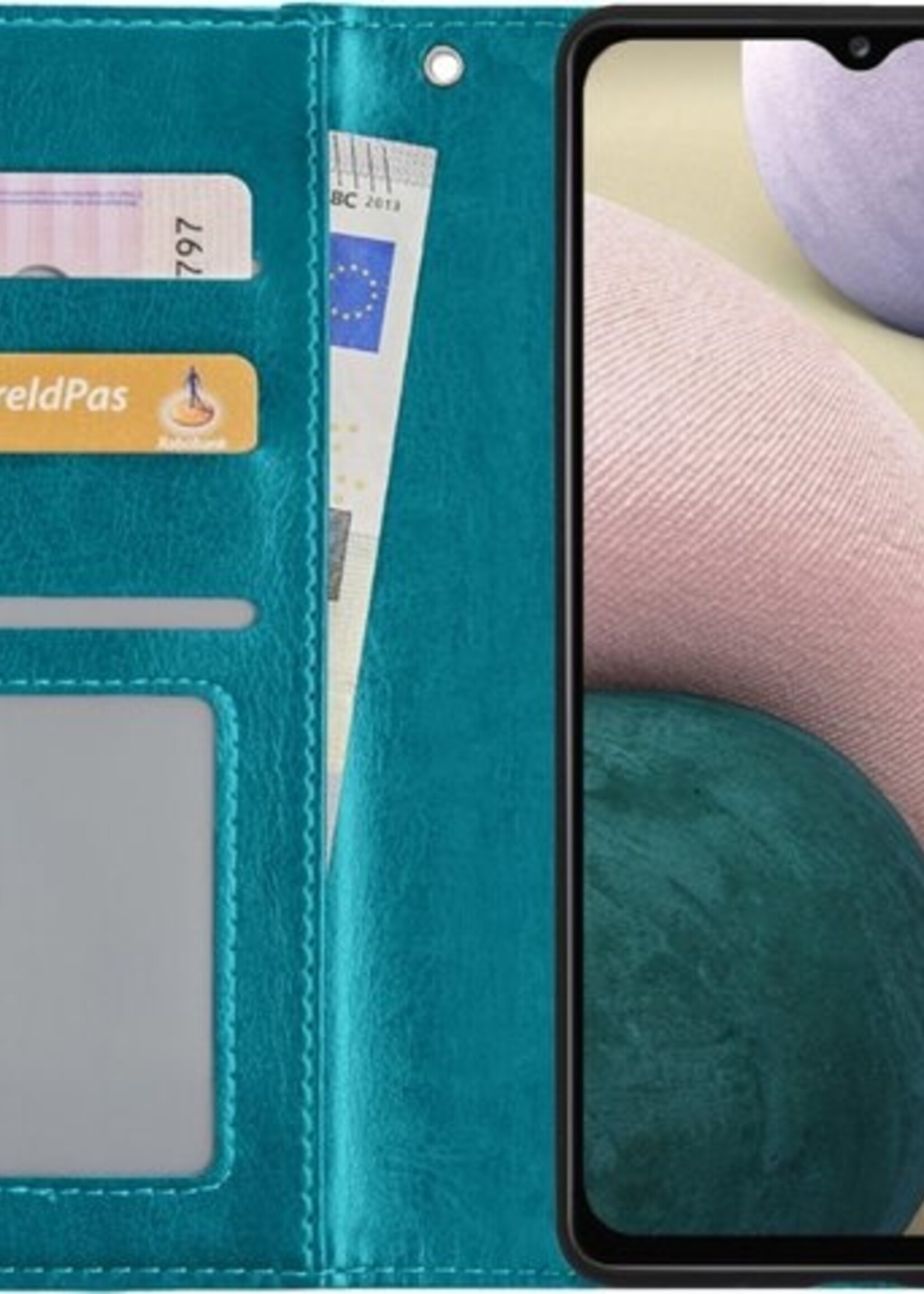 BTH Hoesje Geschikt voor Samsung A12 Hoesje Book Case Hoes Portemonnee Cover Walletcase - Hoes Geschikt voor Samsung Galaxy A12 Hoes Bookcase Hoesje - Turquoise