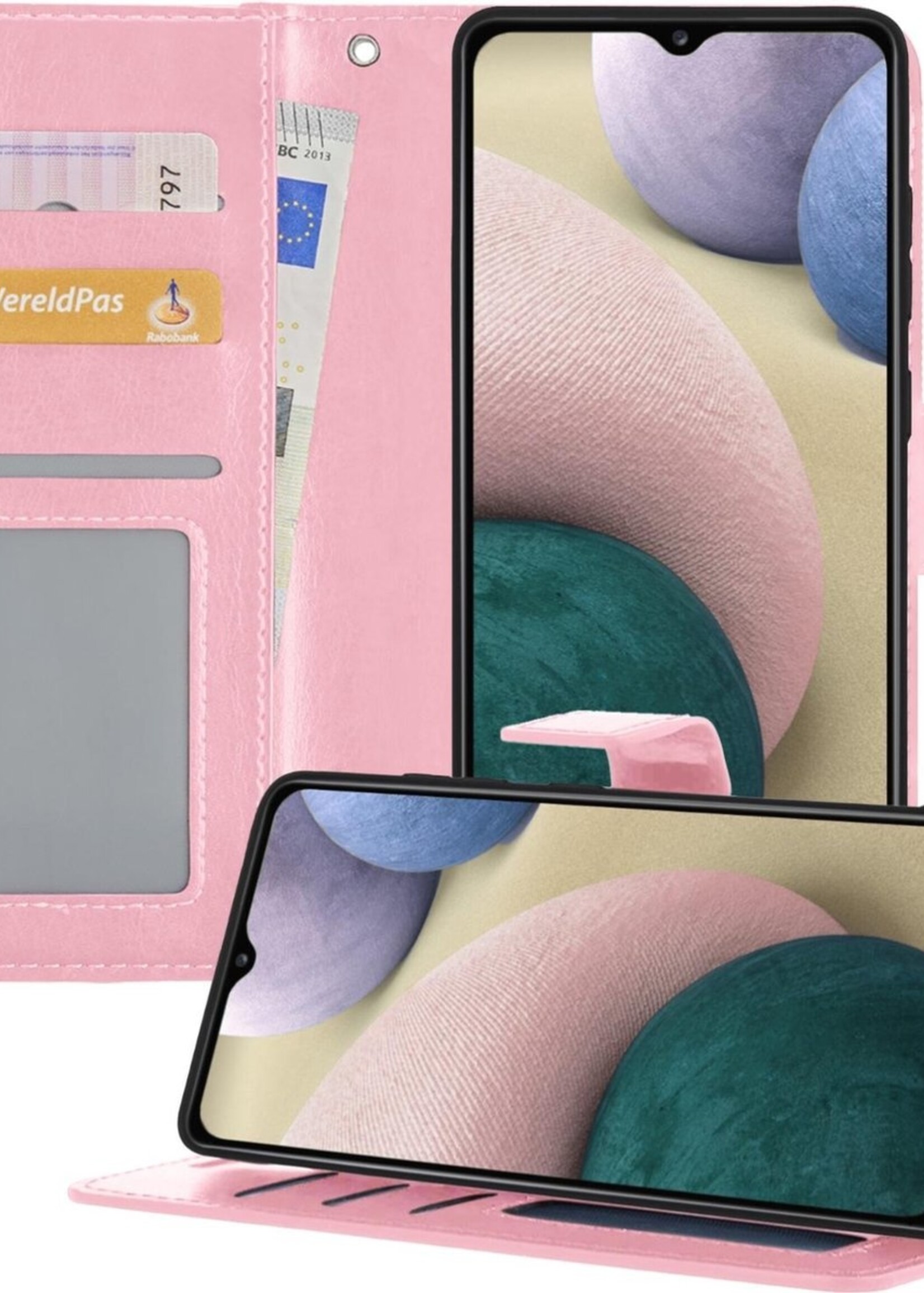 BTH Hoesje Geschikt voor Samsung A12 Hoesje Book Case Hoes Portemonnee Cover Walletcase - Hoes Geschikt voor Samsung Galaxy A12 Hoes Bookcase Hoesje - Roze