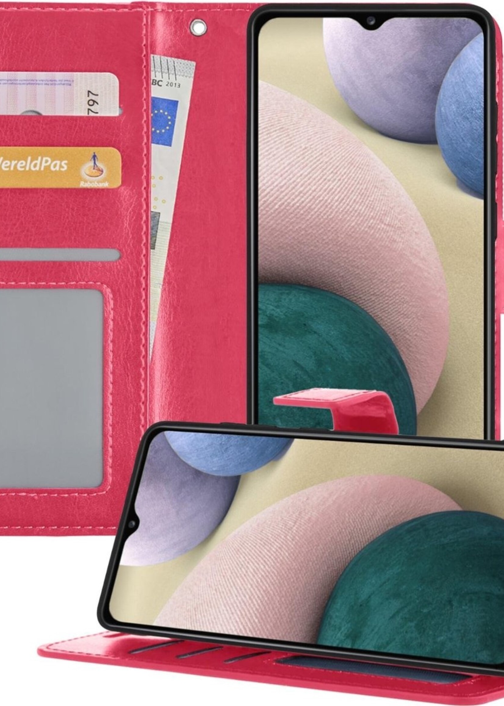 BTH Hoesje Geschikt voor Samsung A12 Hoesje Book Case Hoes Portemonnee Cover Walletcase - Hoes Geschikt voor Samsung Galaxy A12 Hoes Bookcase Hoesje - Roze