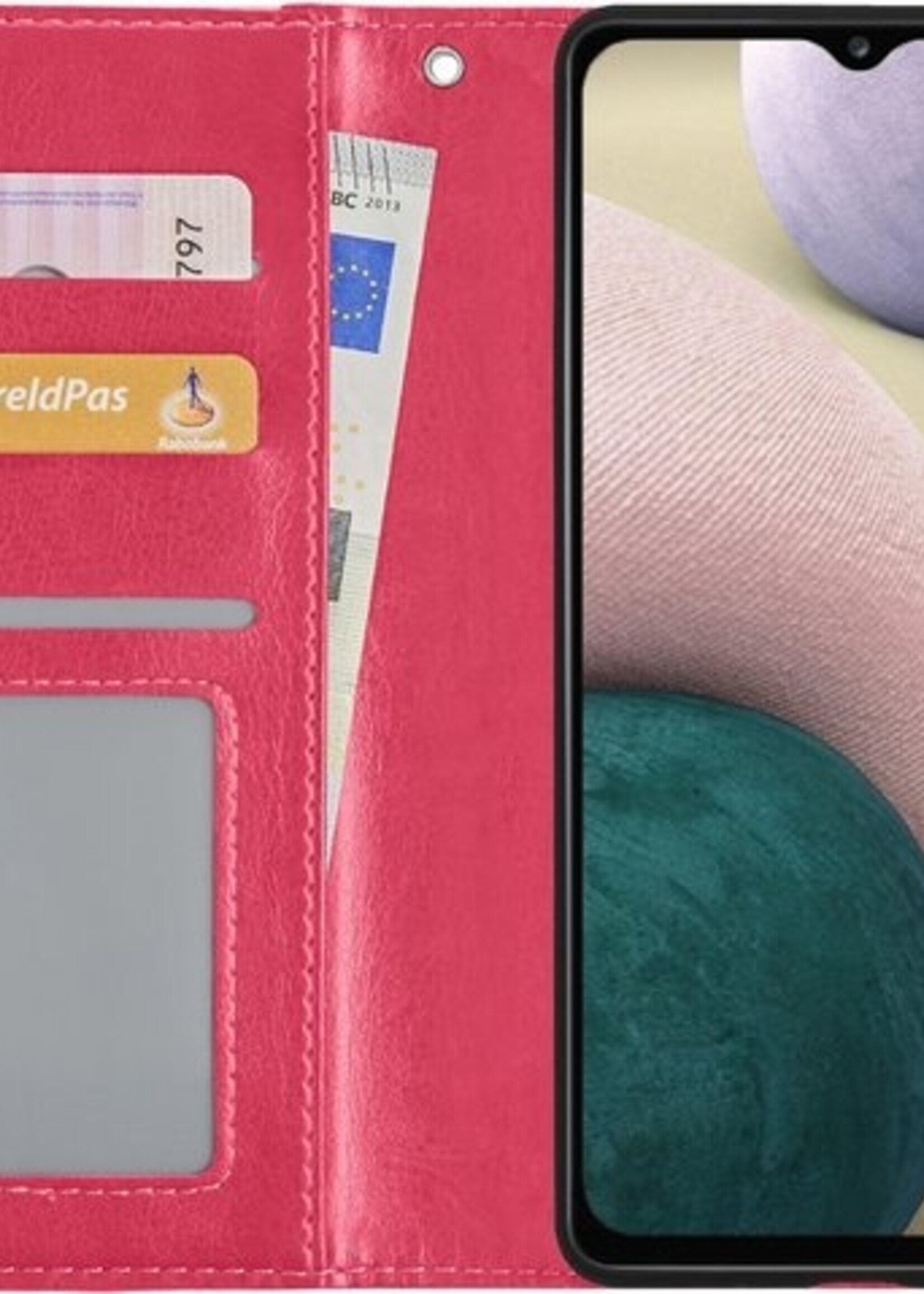 BTH Hoesje Geschikt voor Samsung A12 Hoesje Book Case Hoes Portemonnee Cover Walletcase - Hoes Geschikt voor Samsung Galaxy A12 Hoes Bookcase Hoesje - Roze