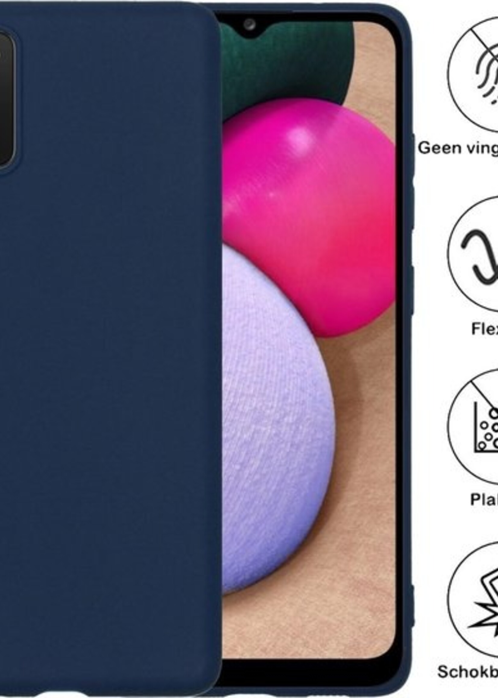 BTH Hoesje Geschikt voor Samsung A02s Hoesje Siliconen Case Hoes - Hoes Geschikt voor Samsung Galaxy A02s Hoes Cover Case - Blauw