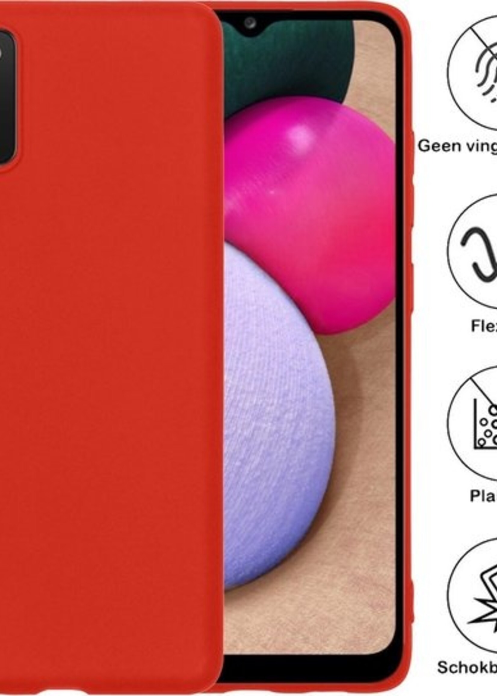 BTH Hoesje Geschikt voor Samsung A02s Hoesje Siliconen Case Hoes - Hoes Geschikt voor Samsung Galaxy A02s Hoes Cover Case - Rood - 2 PACK