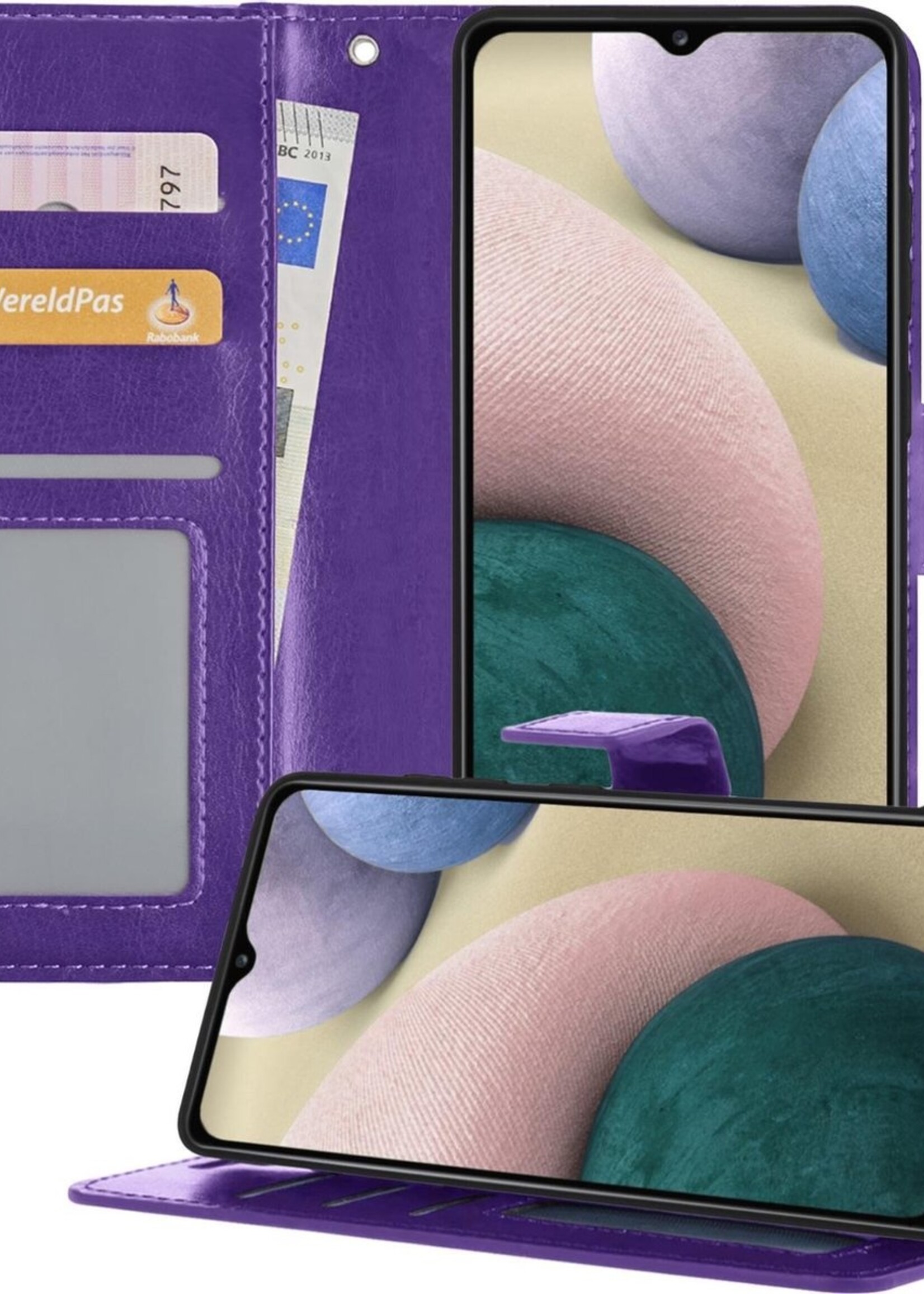 BTH Hoesje Geschikt voor Samsung A12 Hoesje Book Case Hoes Portemonnee Cover Walletcase - Hoes Geschikt voor Samsung Galaxy A12 Hoes Bookcase Hoesje - Paars