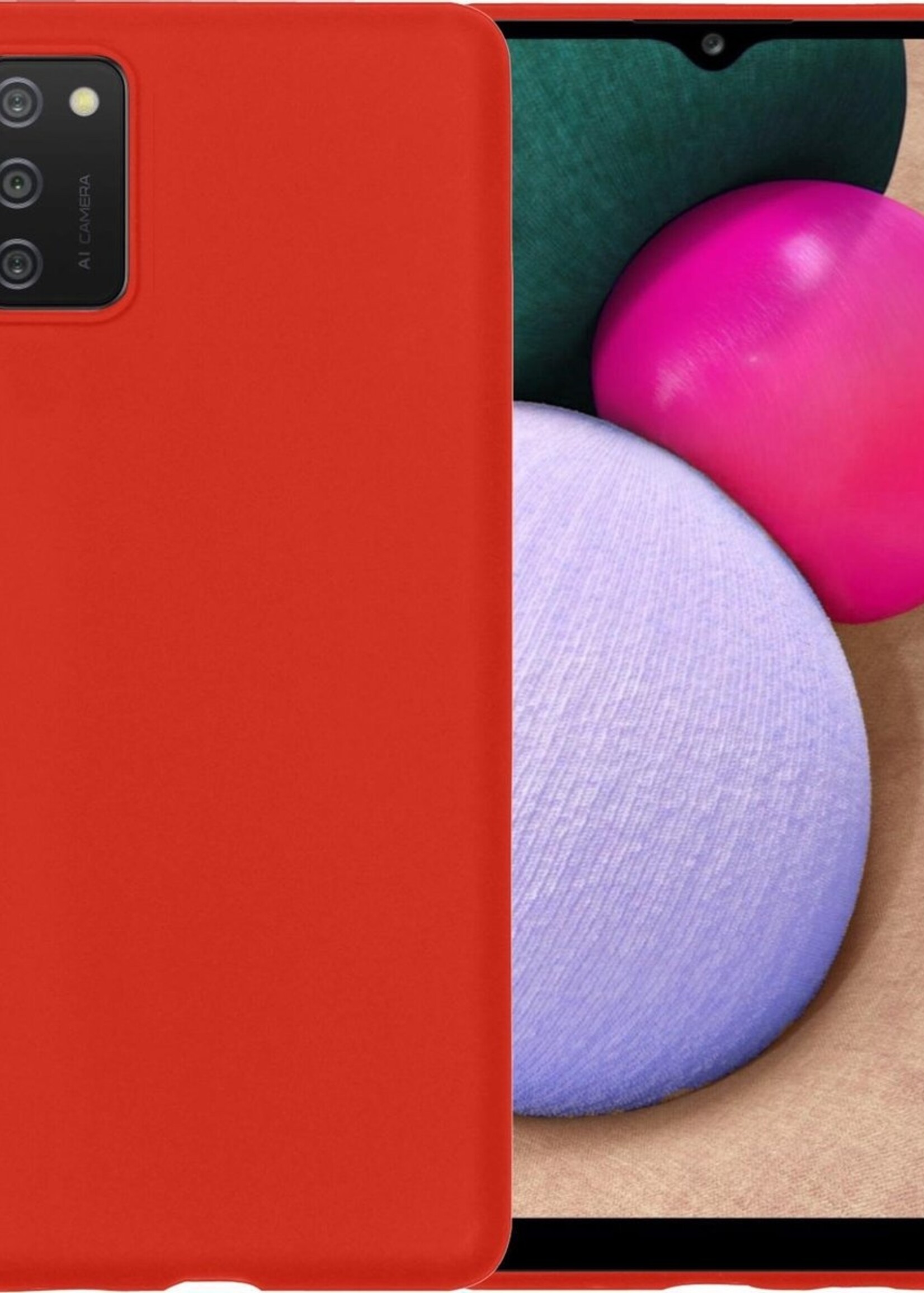 BTH Hoesje Geschikt voor Samsung A02s Hoesje Siliconen Case Hoes - Hoes Geschikt voor Samsung Galaxy A02s Hoes Cover Case - Rood