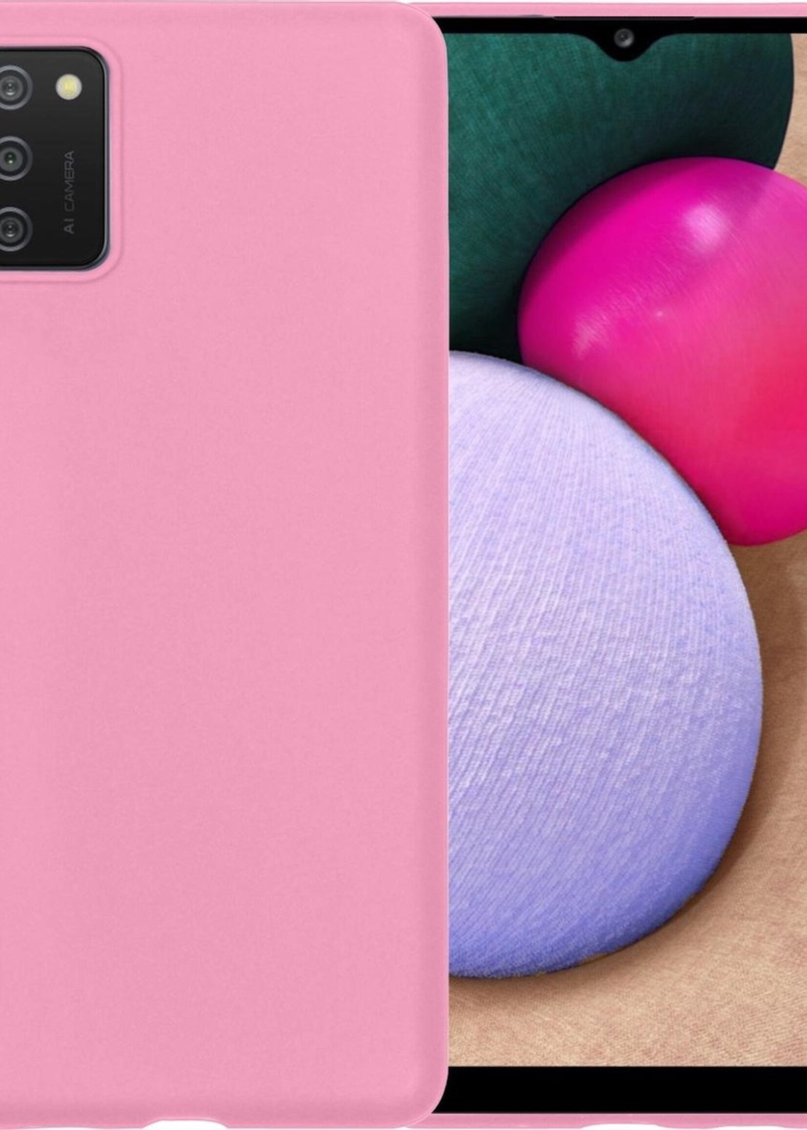BTH Hoesje Geschikt voor Samsung A02s Hoesje Siliconen Case Hoes - Hoes Geschikt voor Samsung Galaxy A02s Hoes Cover Case - Roze