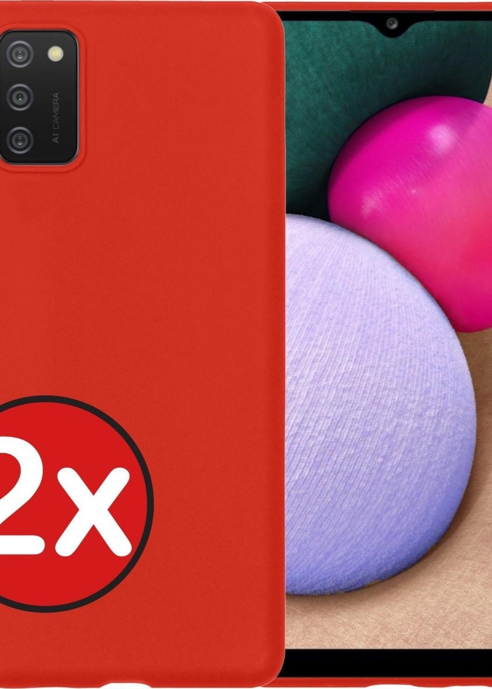 BTH Hoesje Geschikt voor Samsung A02s Hoesje Siliconen Case Hoes - Hoes Geschikt voor Samsung Galaxy A02s Hoes Cover Case - Rood - 2 PACK