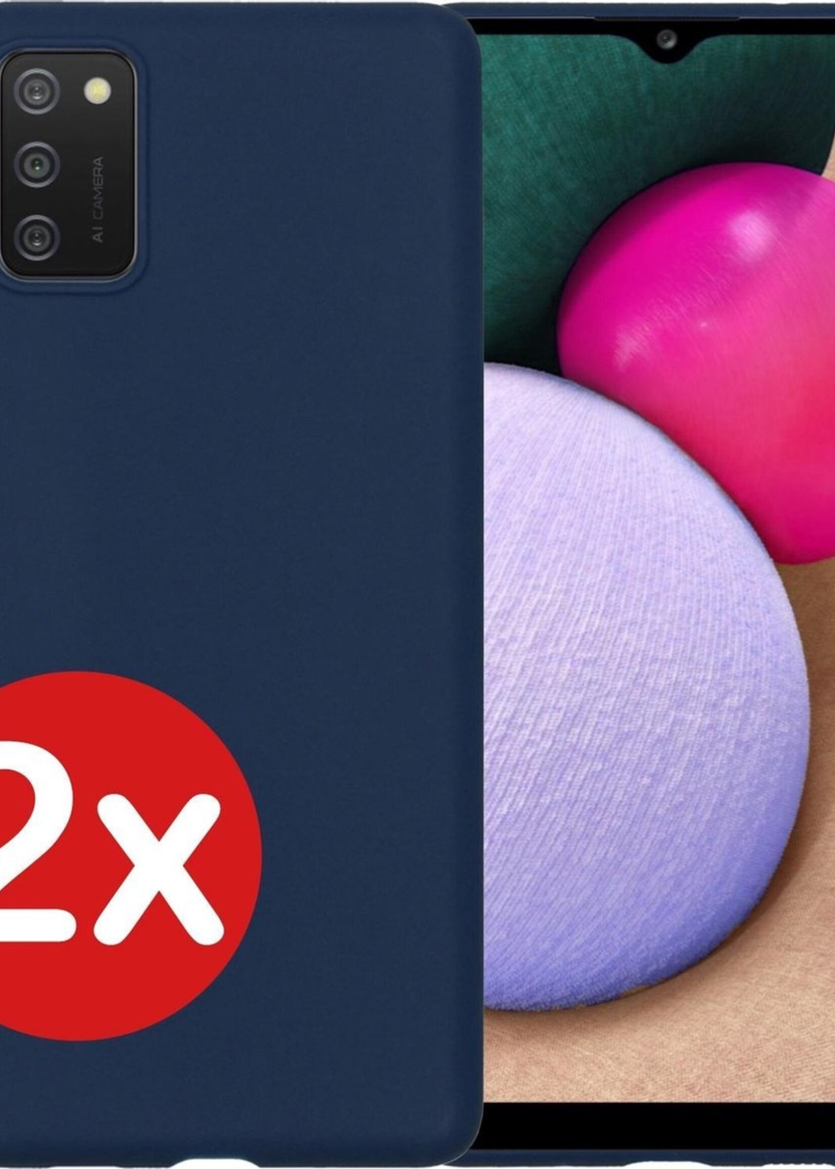 BTH Hoesje Geschikt voor Samsung A02s Hoesje Siliconen Case Hoes - Hoes Geschikt voor Samsung Galaxy A02s Hoes Cover Case - Donkerblauw - 2 PACK