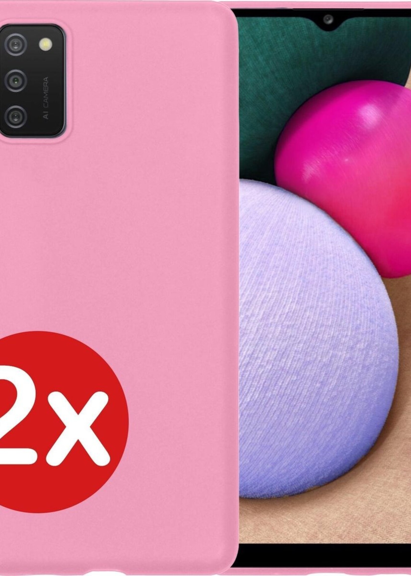 BTH Hoesje Geschikt voor Samsung A02s Hoesje Siliconen Case Hoes - Hoes Geschikt voor Samsung Galaxy A02s Hoes Cover Case - Lichtroze - 2 PACK
