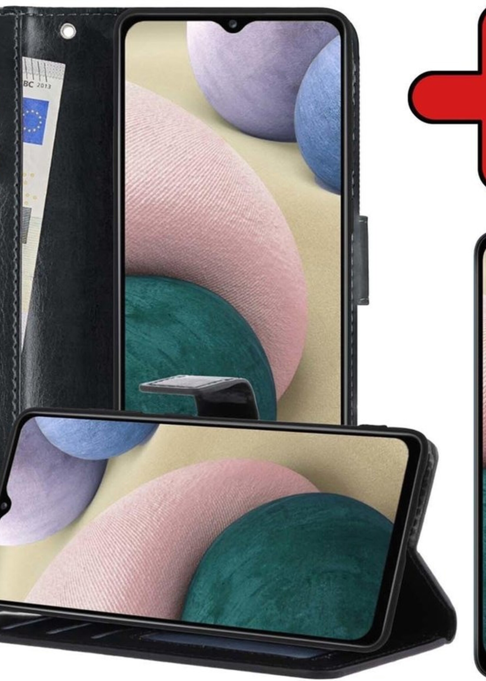 BTH Hoesje Geschikt voor Samsung A12 Hoesje Book Case Hoes Portemonnee Cover Walletcase Met Screenprotector - Hoes Geschikt voor Samsung Galaxy A12 Hoes Bookcase Hoesje - Zwart