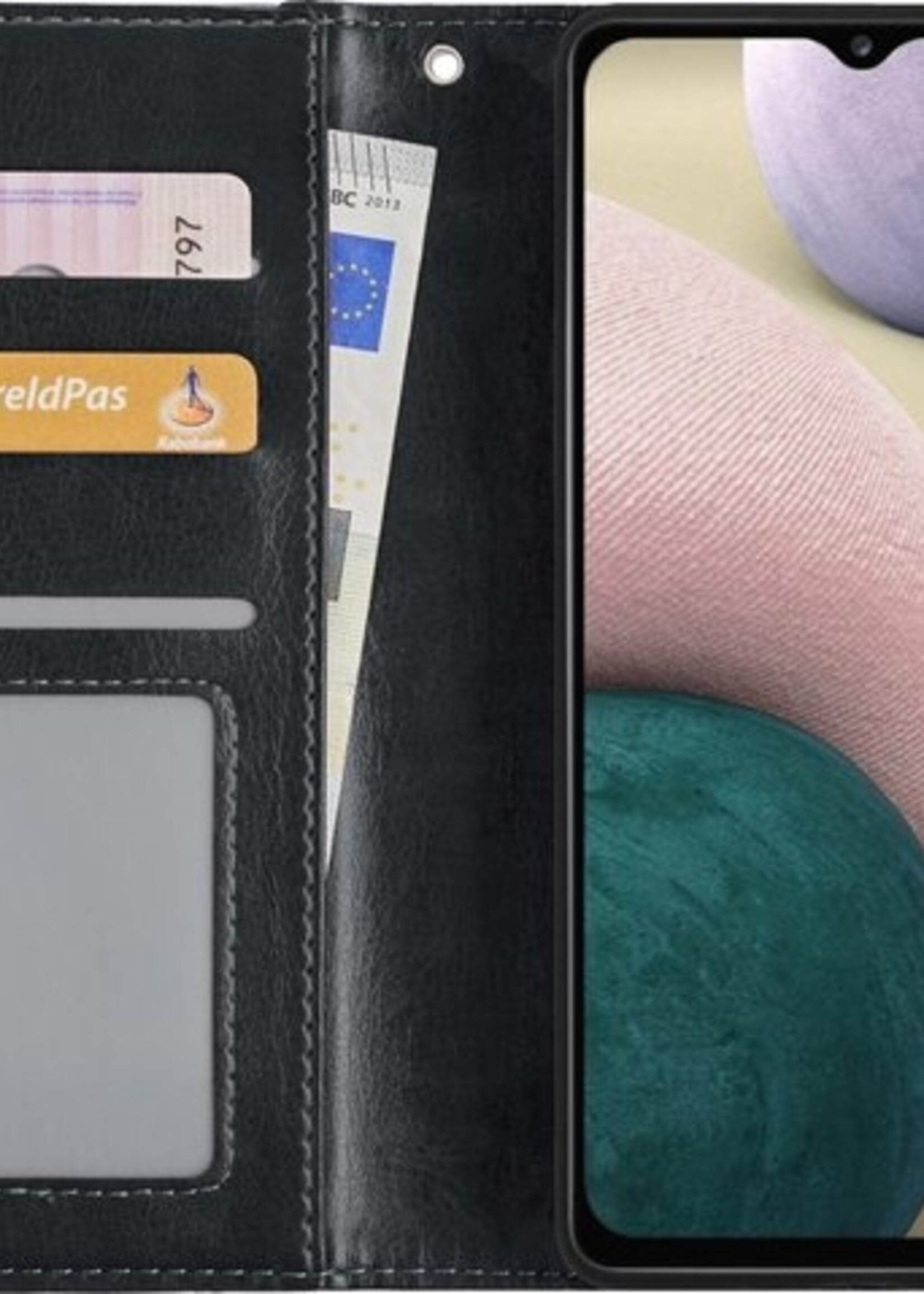 BTH Hoesje Geschikt voor Samsung A12 Hoesje Book Case Hoes Portemonnee Cover Walletcase Met Screenprotector - Hoes Geschikt voor Samsung Galaxy A12 Hoes Bookcase Hoesje - Zwart