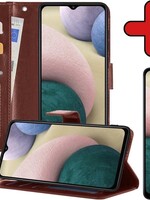 BTH BTH Samsung Galaxy A12 Hoesje Bookcase Bruin Met Screenprotector