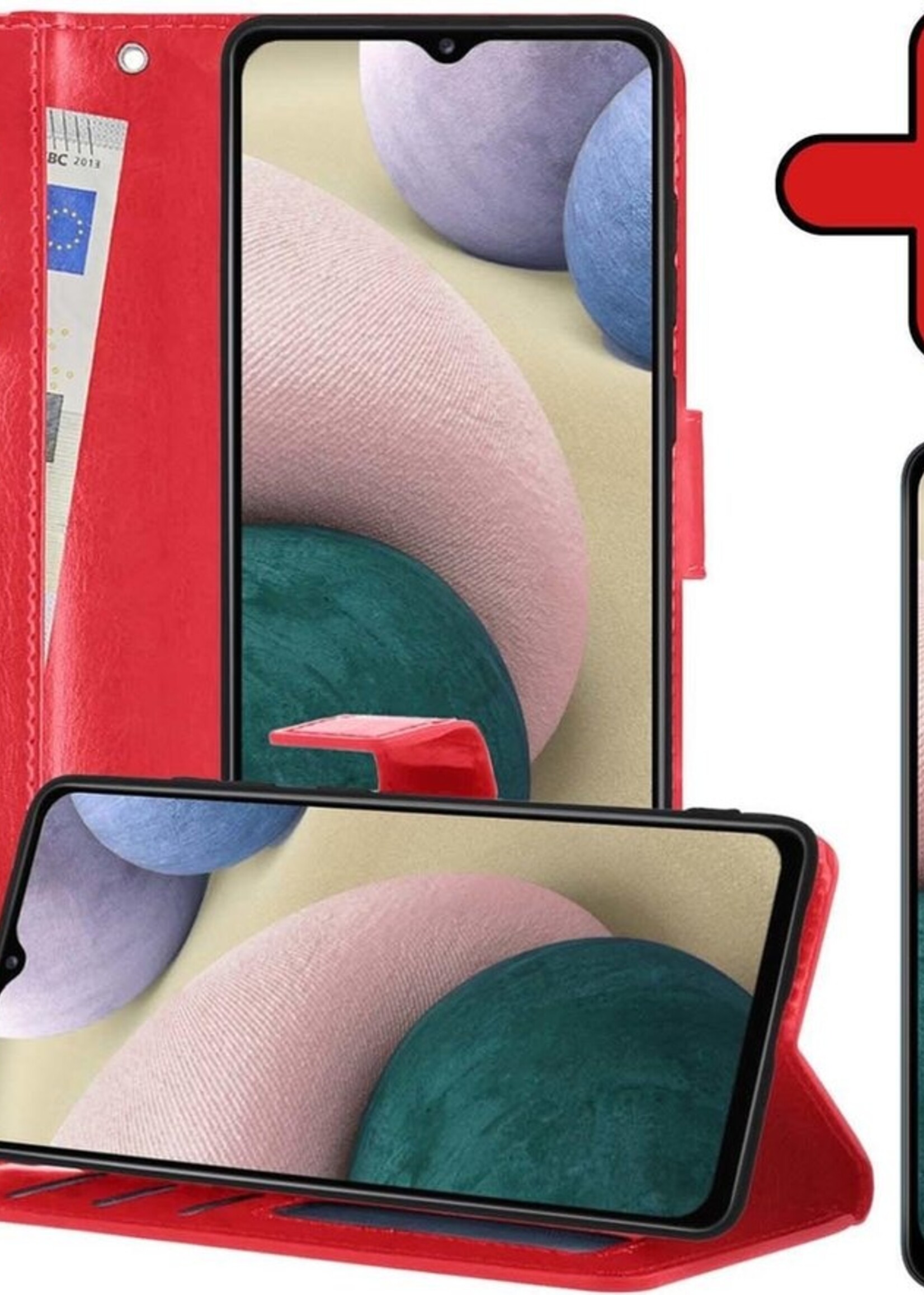 BTH Hoesje Geschikt voor Samsung A12 Hoesje Book Case Hoes Portemonnee Cover Walletcase Met Screenprotector - Hoes Geschikt voor Samsung Galaxy A12 Hoes Bookcase Hoesje - Rood