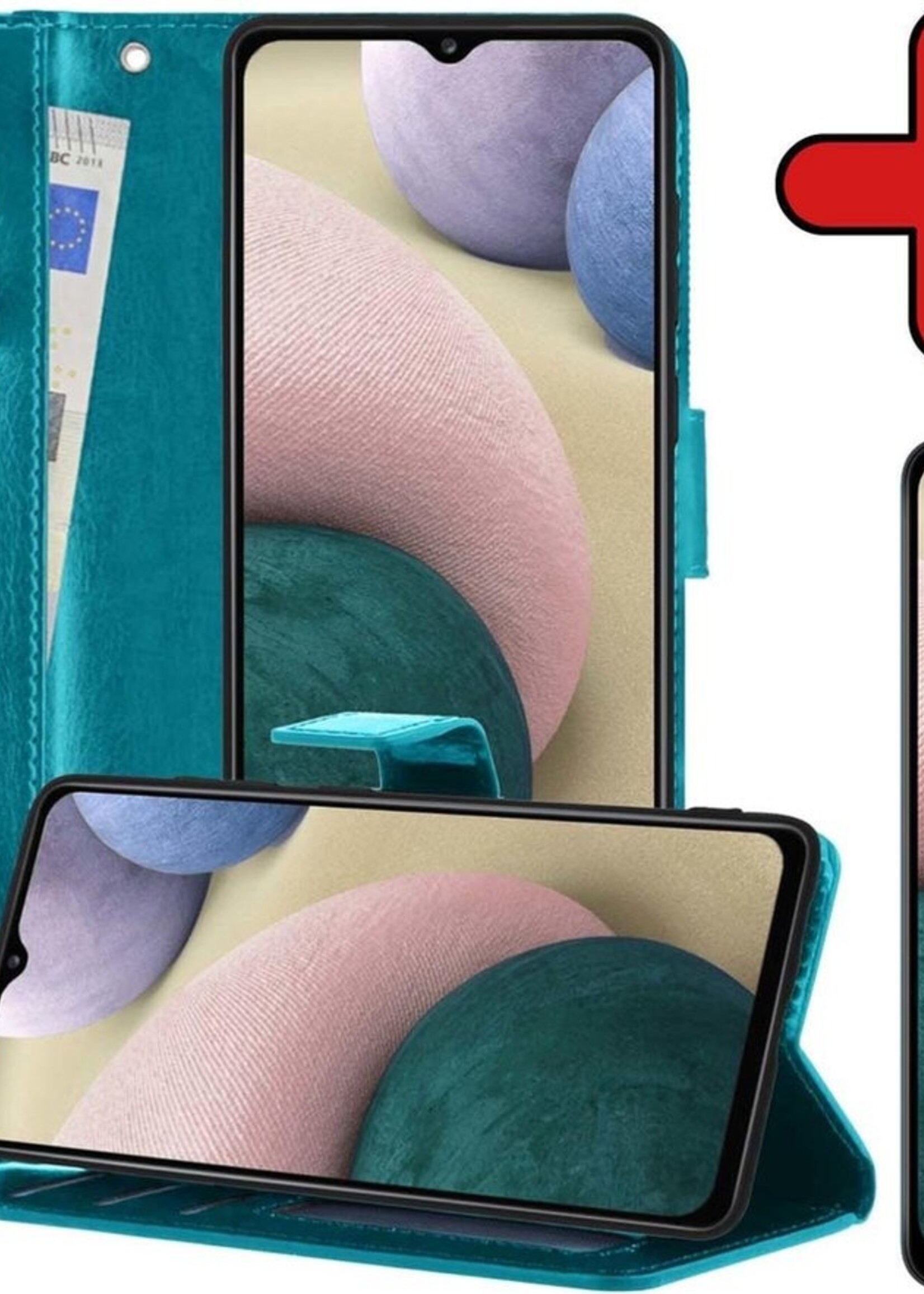 BTH Hoesje Geschikt voor Samsung A12 Hoesje Book Case Hoes Portemonnee Cover Walletcase Met Screenprotector - Hoes Geschikt voor Samsung Galaxy A12 Hoes Bookcase Hoesje - Turquoise