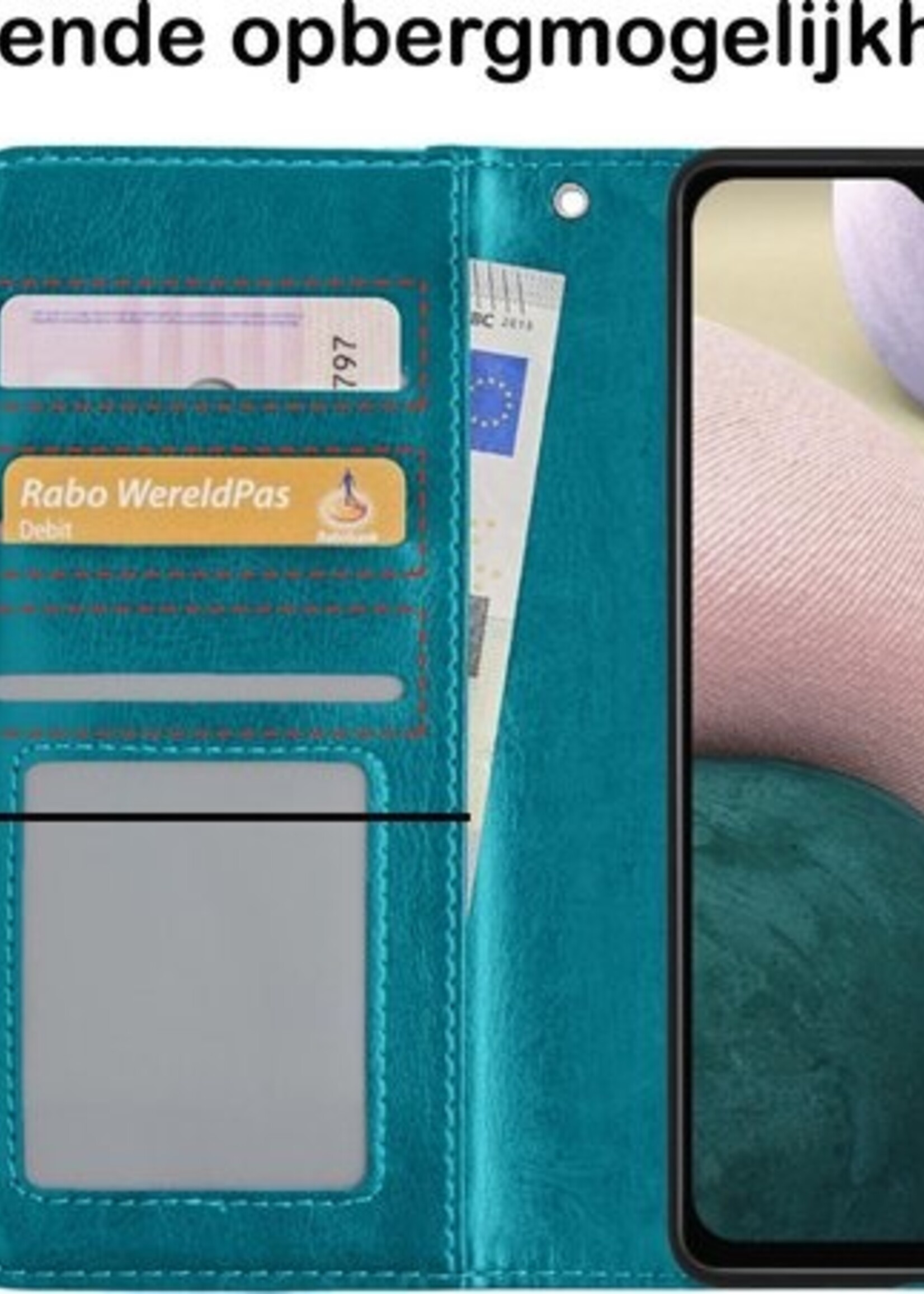 BTH Hoesje Geschikt voor Samsung A12 Hoesje Book Case Hoes Portemonnee Cover Walletcase Met Screenprotector - Hoes Geschikt voor Samsung Galaxy A12 Hoes Bookcase Hoesje - Turquoise