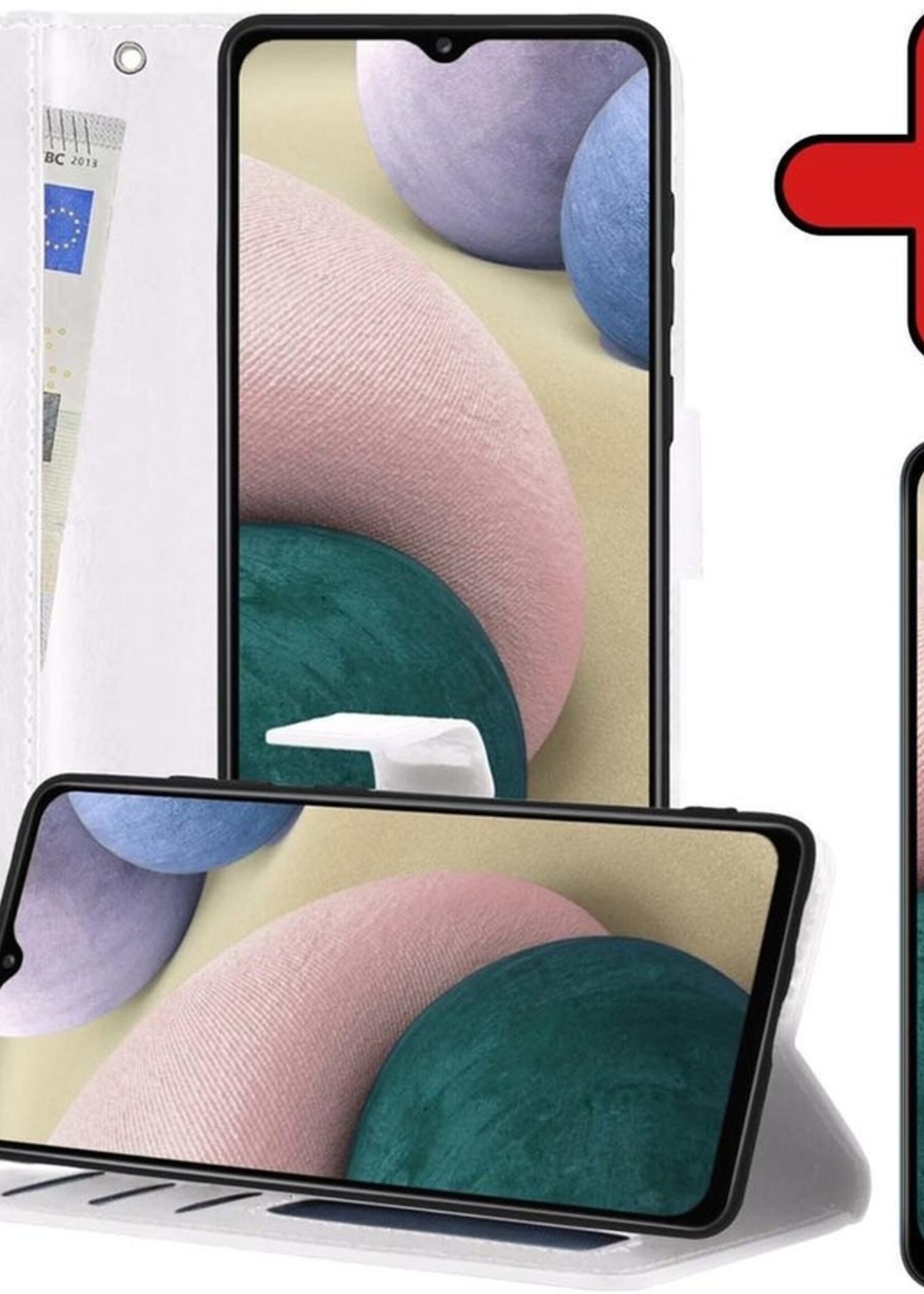 BTH Hoesje Geschikt voor Samsung A12 Hoesje Book Case Hoes Portemonnee Cover Walletcase Met Screenprotector - Hoes Geschikt voor Samsung Galaxy A12 Hoes Bookcase Hoesje - Wit