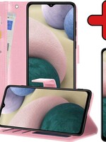 BTH BTH Samsung Galaxy A12 Hoesje Bookcase Lichtroze Met Screenprotector