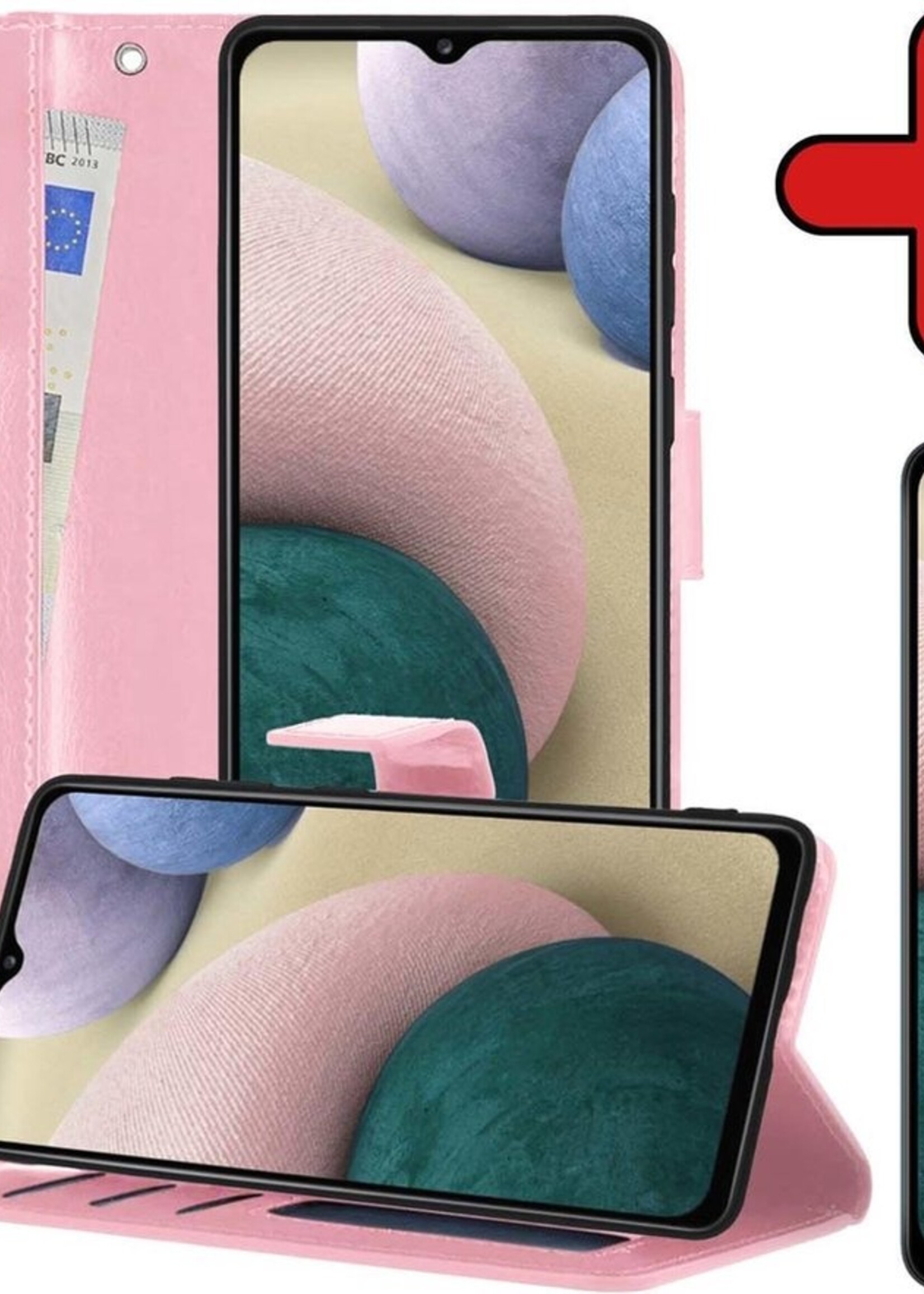 BTH Hoesje Geschikt voor Samsung A12 Hoesje Book Case Hoes Portemonnee Cover Walletcase Met Screenprotector - Hoes Geschikt voor Samsung Galaxy A12 Hoes Bookcase Hoesje - Lichtroze