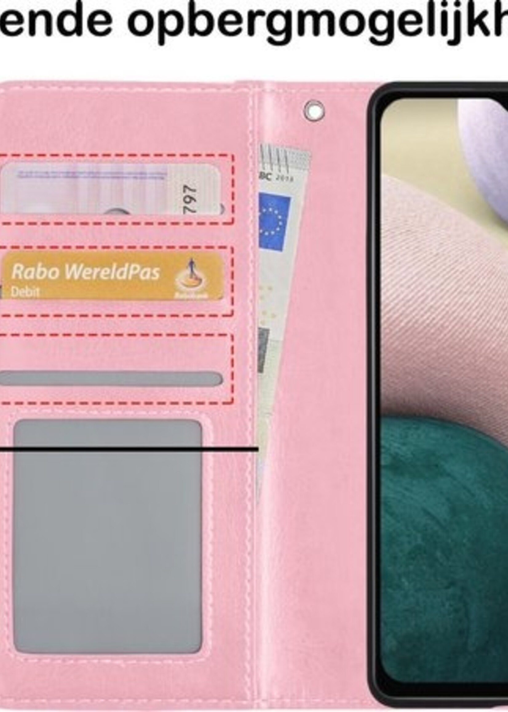 BTH Hoesje Geschikt voor Samsung A12 Hoesje Book Case Hoes Portemonnee Cover Walletcase Met Screenprotector - Hoes Geschikt voor Samsung Galaxy A12 Hoes Bookcase Hoesje - Lichtroze