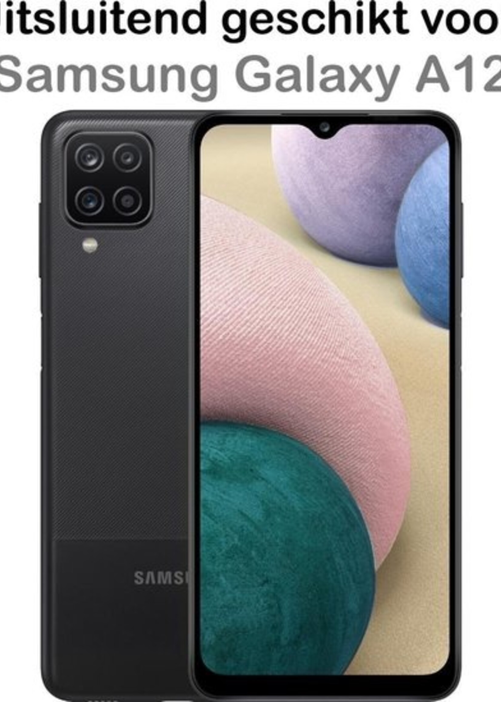 BTH Hoesje Geschikt voor Samsung A12 Hoesje Book Case Hoes Portemonnee Cover Walletcase Met Screenprotector - Hoes Geschikt voor Samsung Galaxy A12 Hoes Bookcase Hoesje - Lichtroze