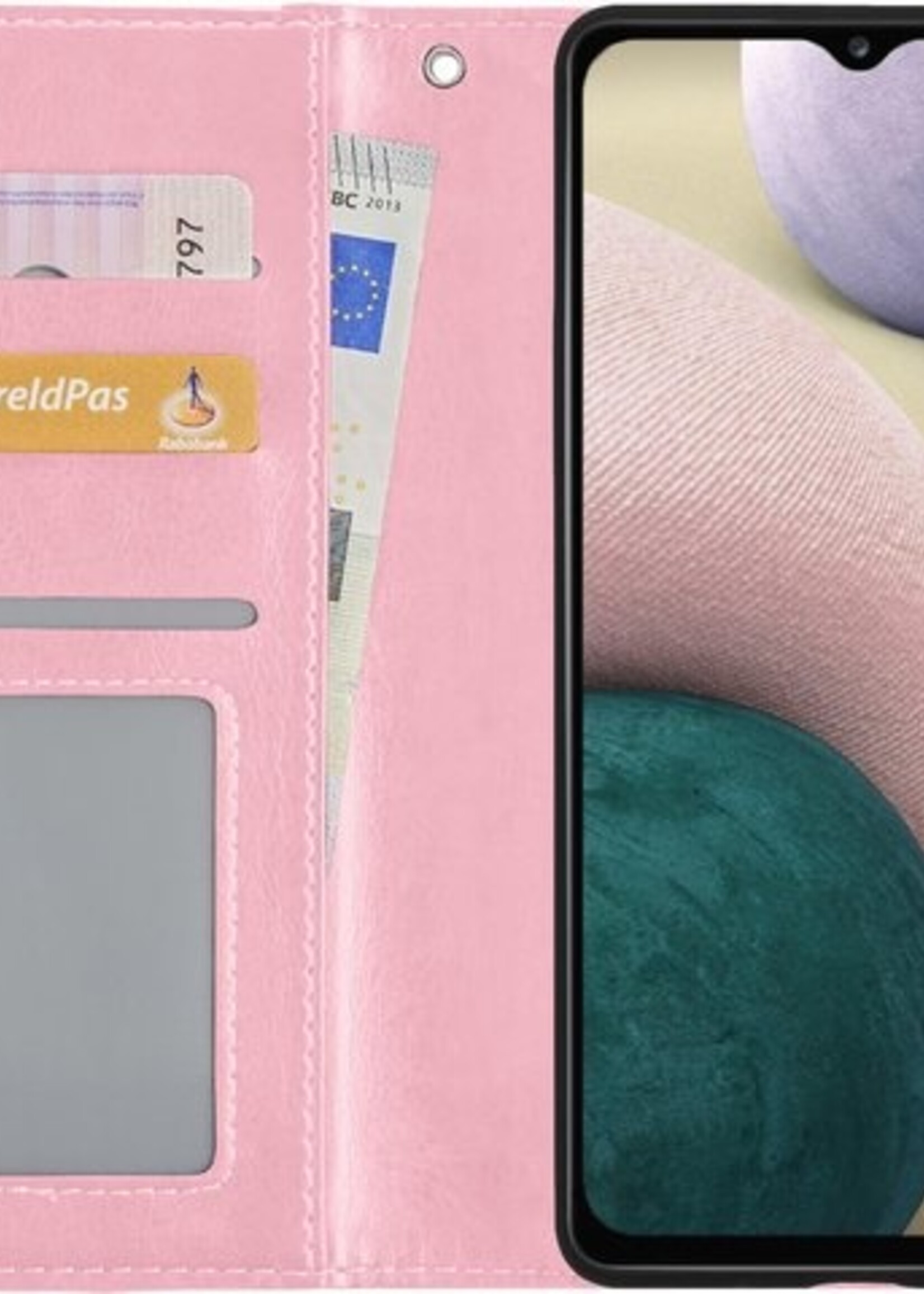 BTH Hoesje Geschikt voor Samsung A12 Hoesje Book Case Hoes Portemonnee Cover Walletcase Met Screenprotector - Hoes Geschikt voor Samsung Galaxy A12 Hoes Bookcase Hoesje - Lichtroze