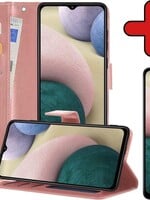 BTH BTH Samsung Galaxy A12 Hoesje Bookcase Rose Goud Met Screenprotector