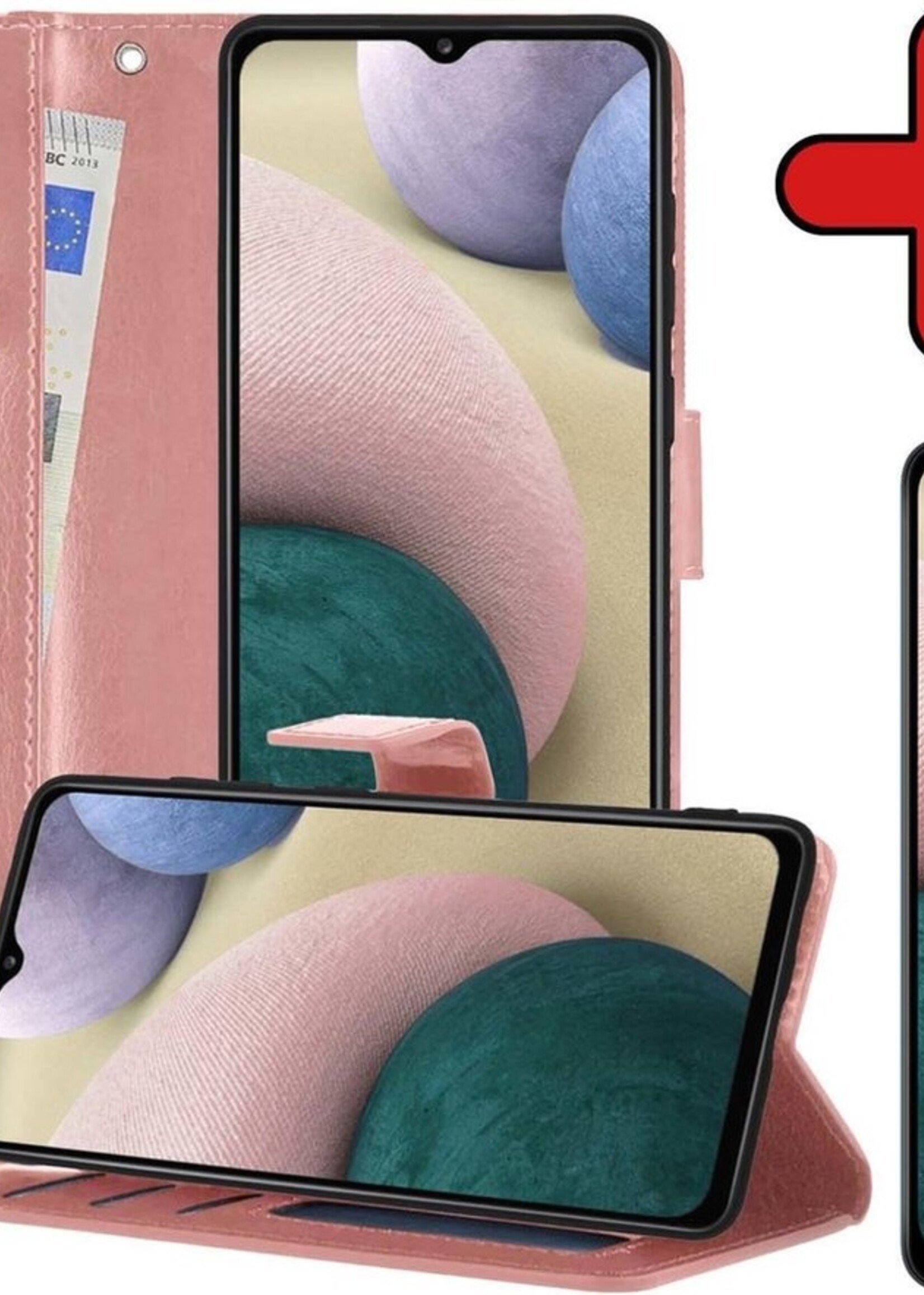 BTH Hoesje Geschikt voor Samsung A12 Hoesje Book Case Hoes Portemonnee Cover Walletcase Met Screenprotector - Hoes Geschikt voor Samsung Galaxy A12 Hoes Bookcase Hoesje - Rosé goud