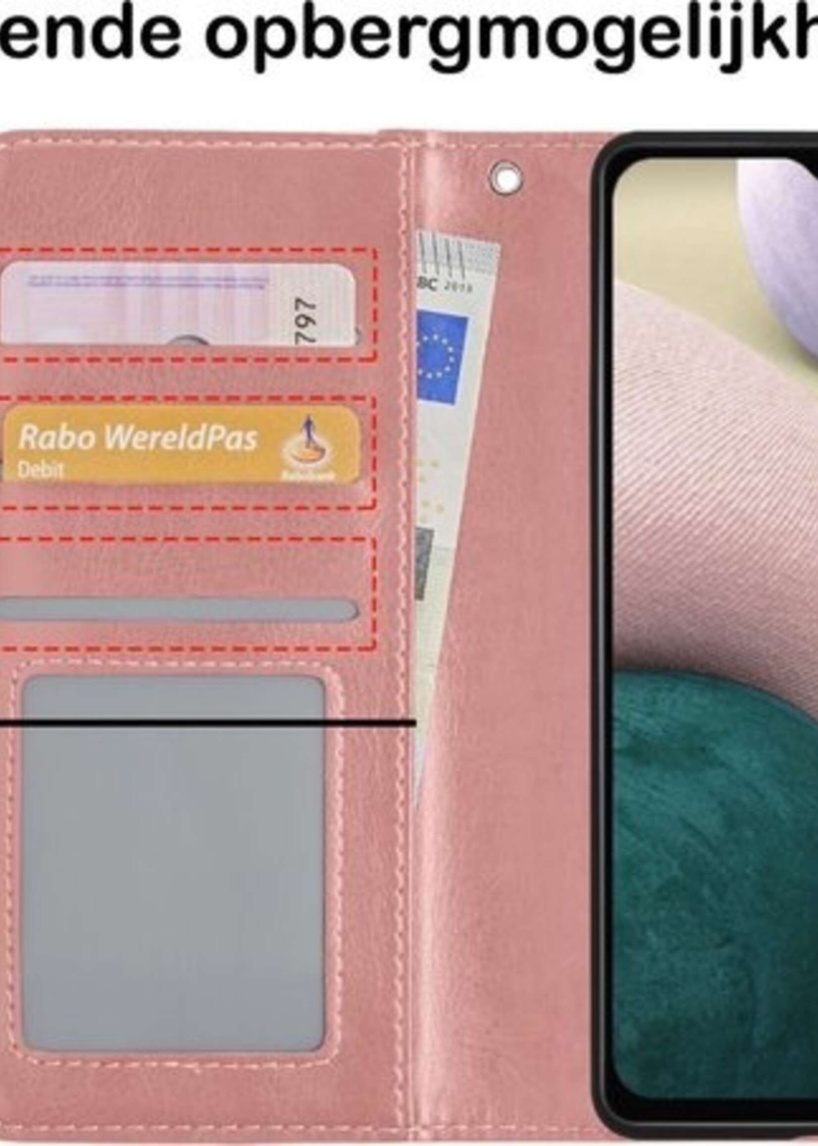 BTH Hoesje Geschikt voor Samsung A12 Hoesje Book Case Hoes Portemonnee Cover Walletcase Met Screenprotector - Hoes Geschikt voor Samsung Galaxy A12 Hoes Bookcase Hoesje - Rosé goud