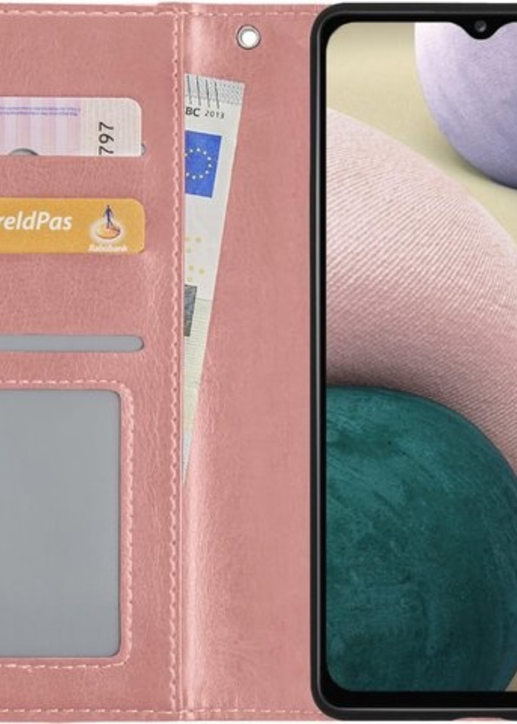 BTH Hoesje Geschikt voor Samsung A12 Hoesje Book Case Hoes Portemonnee Cover Walletcase Met Screenprotector - Hoes Geschikt voor Samsung Galaxy A12 Hoes Bookcase Hoesje - Rosé goud