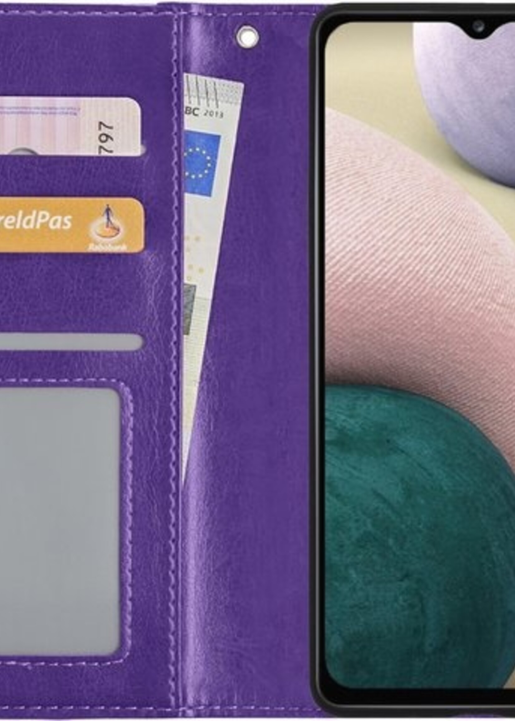 BTH Hoesje Geschikt voor Samsung A12 Hoesje Book Case Hoes Portemonnee Cover Walletcase Met Screenprotector - Hoes Geschikt voor Samsung Galaxy A12 Hoes Bookcase Hoesje - Paars