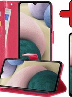 BTH BTH Samsung Galaxy A12 Hoesje Bookcase Donkerroze Met Screenprotector