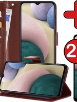 BTH BTH Samsung Galaxy A12 Hoesje Bookcase Bruin Met 2x Screenprotector