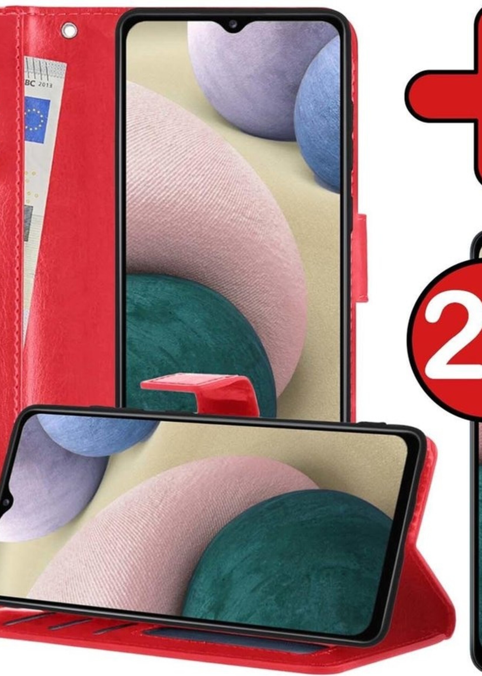 BTH Hoesje Geschikt voor Samsung A12 Hoesje Book Case Hoes Portemonnee Cover Walletcase Met 2x Screenprotector - Hoes Geschikt voor Samsung Galaxy A12 Hoes Bookcase Hoesje - Rood