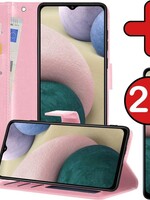 BTH BTH Samsung Galaxy A12 Hoesje Bookcase Lichtroze Met 2x Screenprotector
