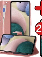 BTH BTH Samsung Galaxy A12 Hoesje Bookcase Rose Goud Met 2x Screenprotector