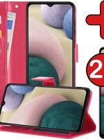 BTH BTH Samsung Galaxy A12 Hoesje Bookcase Donkerroze Met 2x Screenprotector
