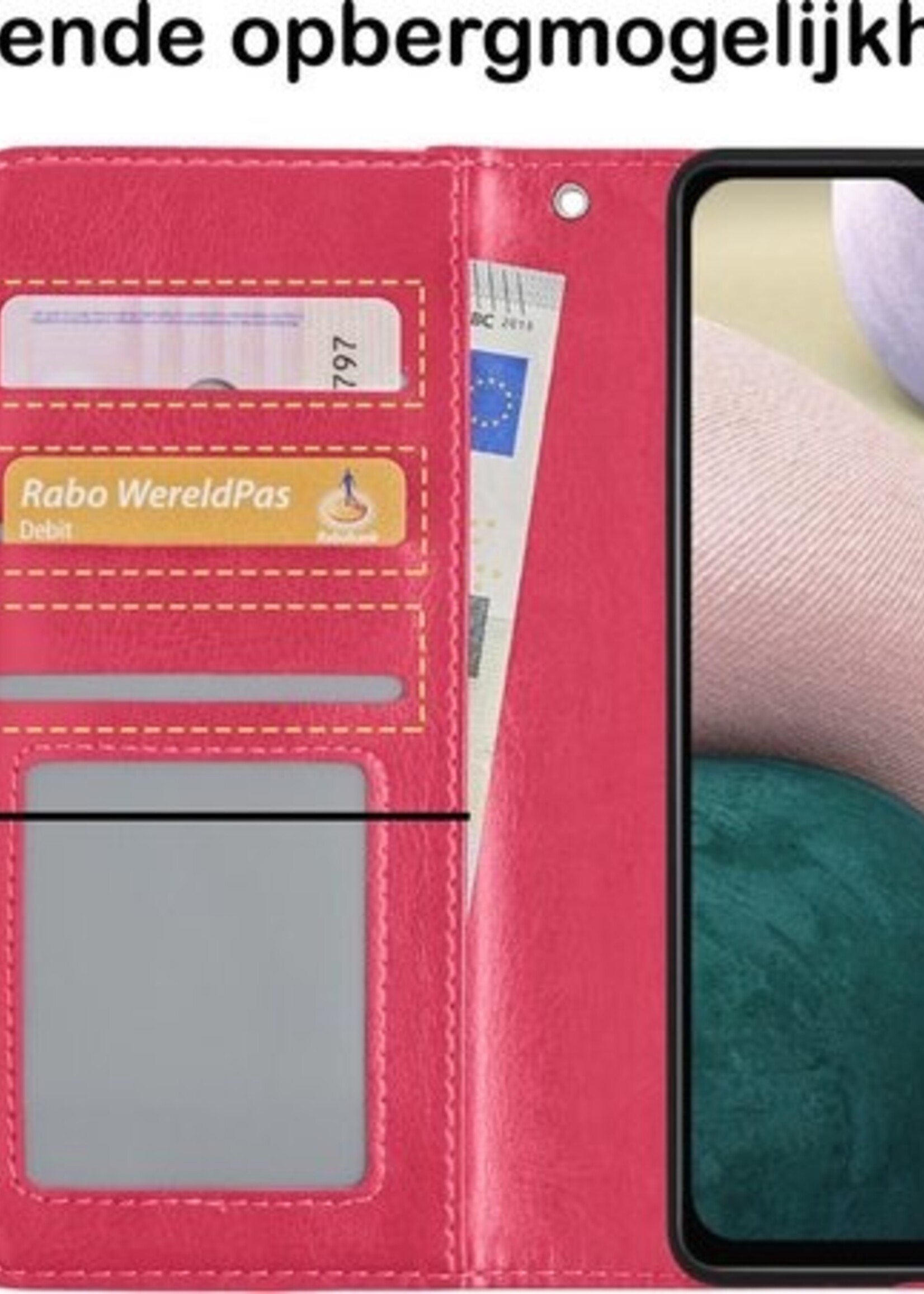 BTH Hoesje Geschikt voor Samsung A12 Hoesje Book Case Hoes Portemonnee Cover Walletcase Met 2x Screenprotector - Hoes Geschikt voor Samsung Galaxy A12 Hoes Bookcase Hoesje - Donkerroze